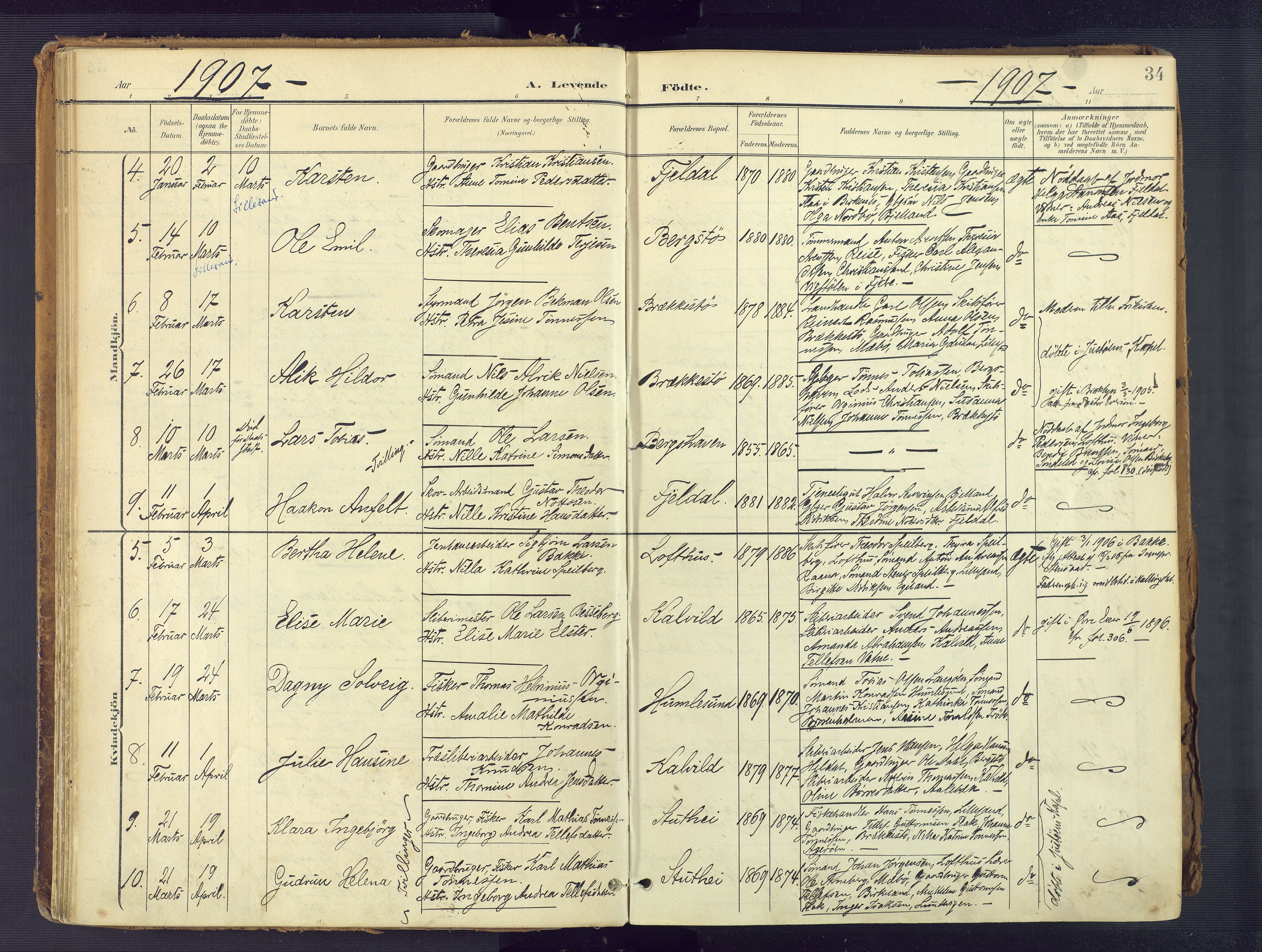 Vestre Moland sokneprestkontor, SAK/1111-0046/F/Fa/Fab/L0010: Parish register (official) no. A 10, 1900-1926, p. 34