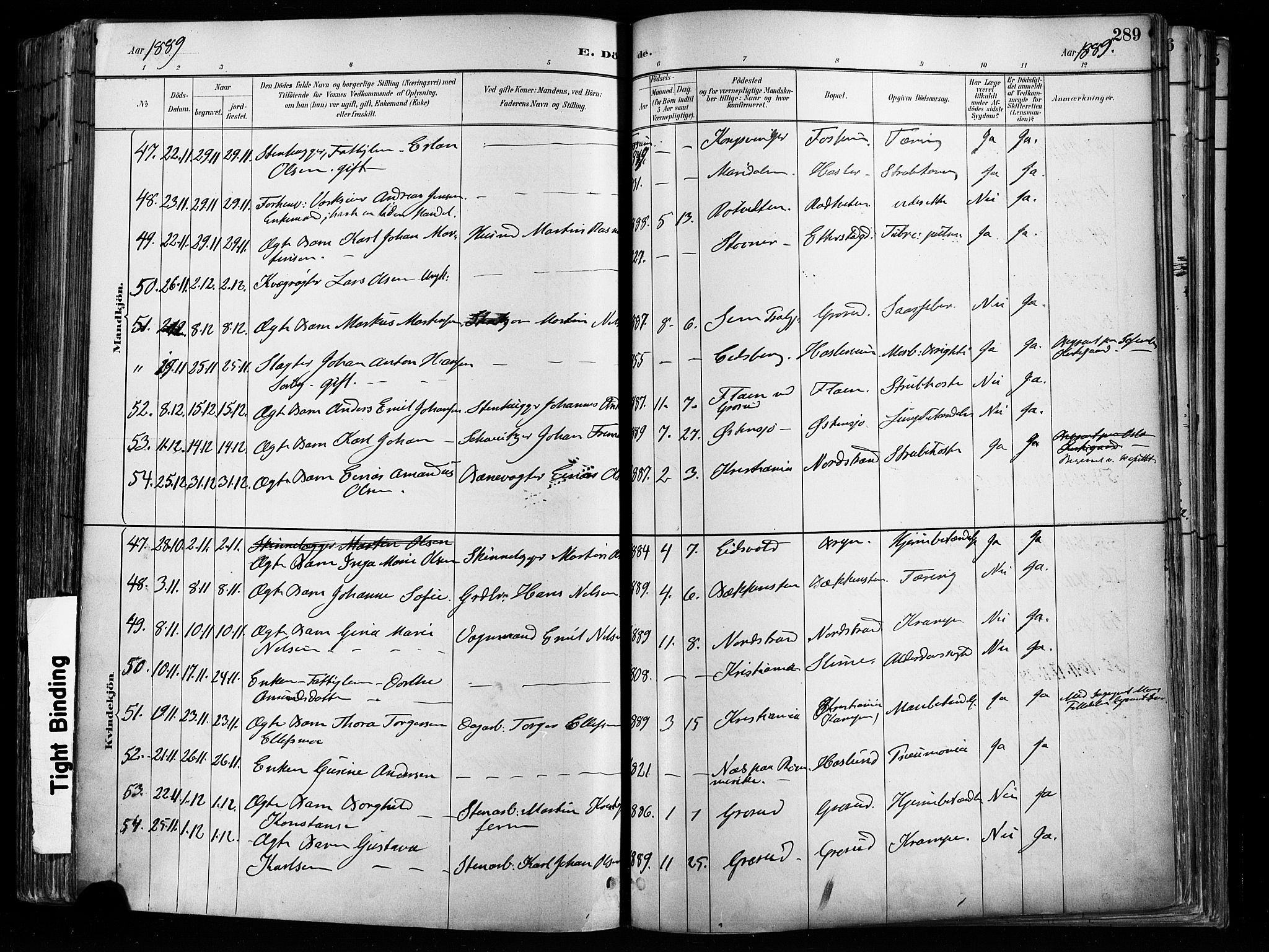 Østre Aker prestekontor Kirkebøker, AV/SAO-A-10840/F/Fa/L0008: Parish register (official) no. I 8, 1883-1894, p. 289