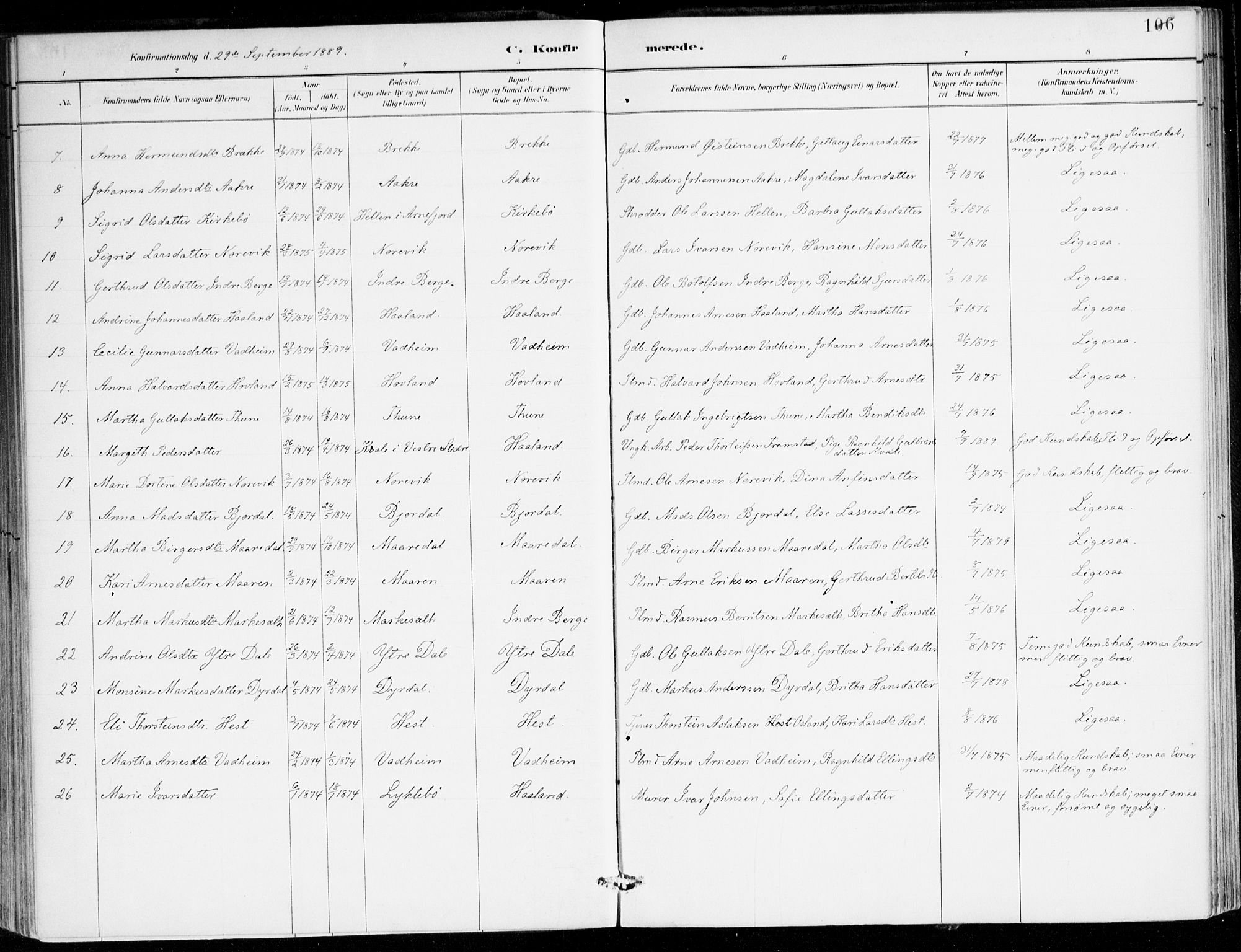 Lavik sokneprestembete, AV/SAB-A-80901: Parish register (official) no. C 1, 1882-1904, p. 106