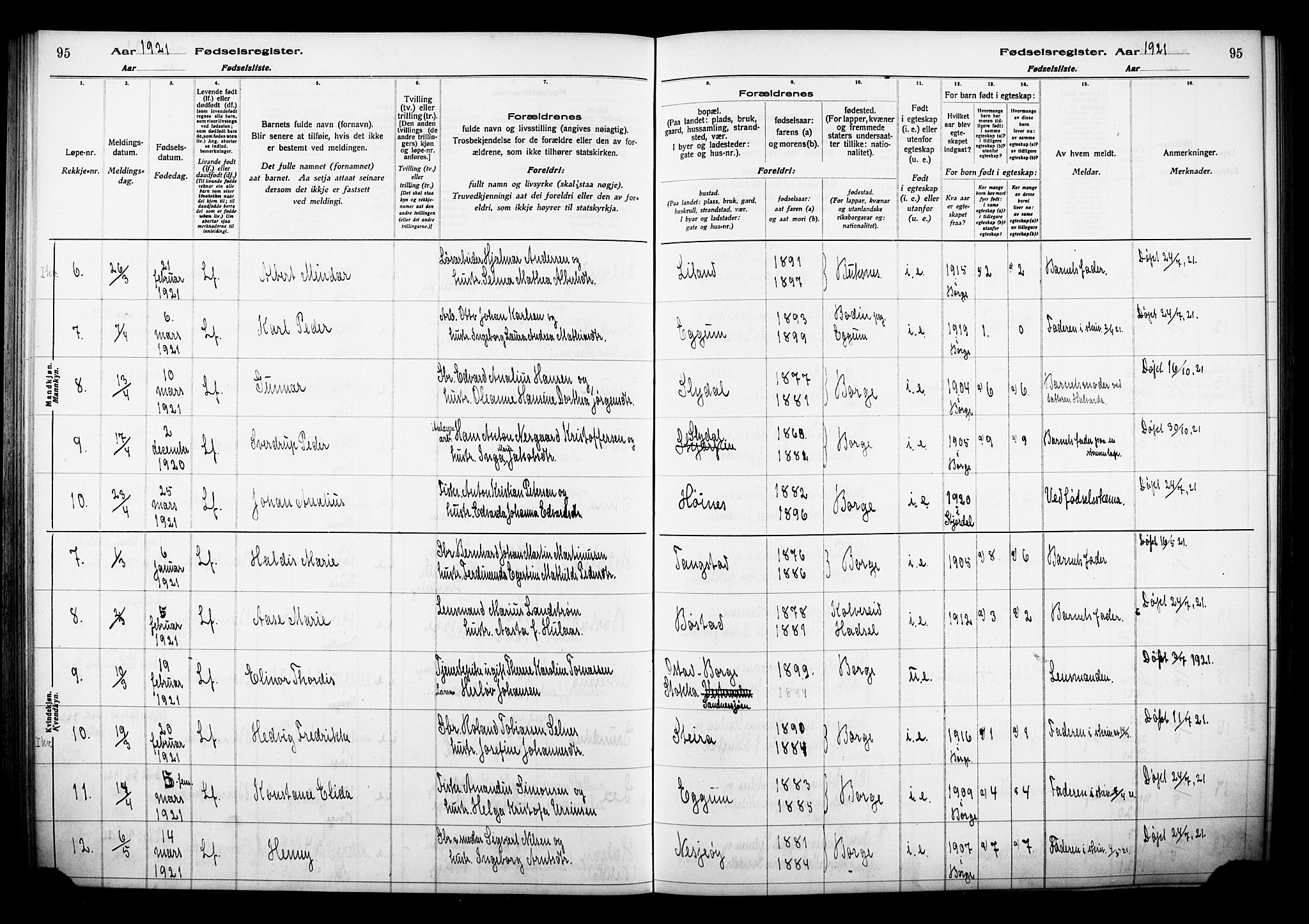 Ministerialprotokoller, klokkerbøker og fødselsregistre - Nordland, SAT/A-1459/880/L1145: Birth register no. 880.II.4.1, 1916-1929, p. 95