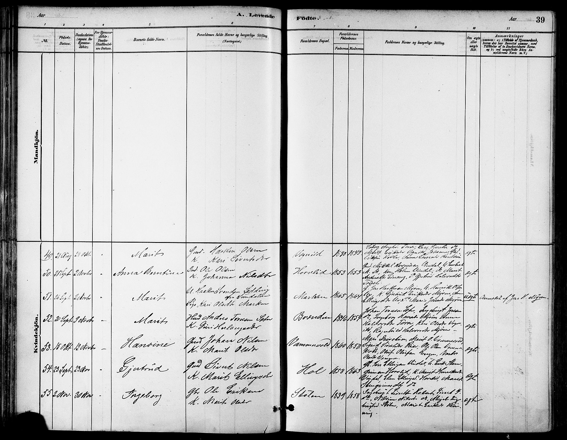 Ministerialprotokoller, klokkerbøker og fødselsregistre - Sør-Trøndelag, AV/SAT-A-1456/678/L0901: Parish register (official) no. 678A10, 1881-1894, p. 39