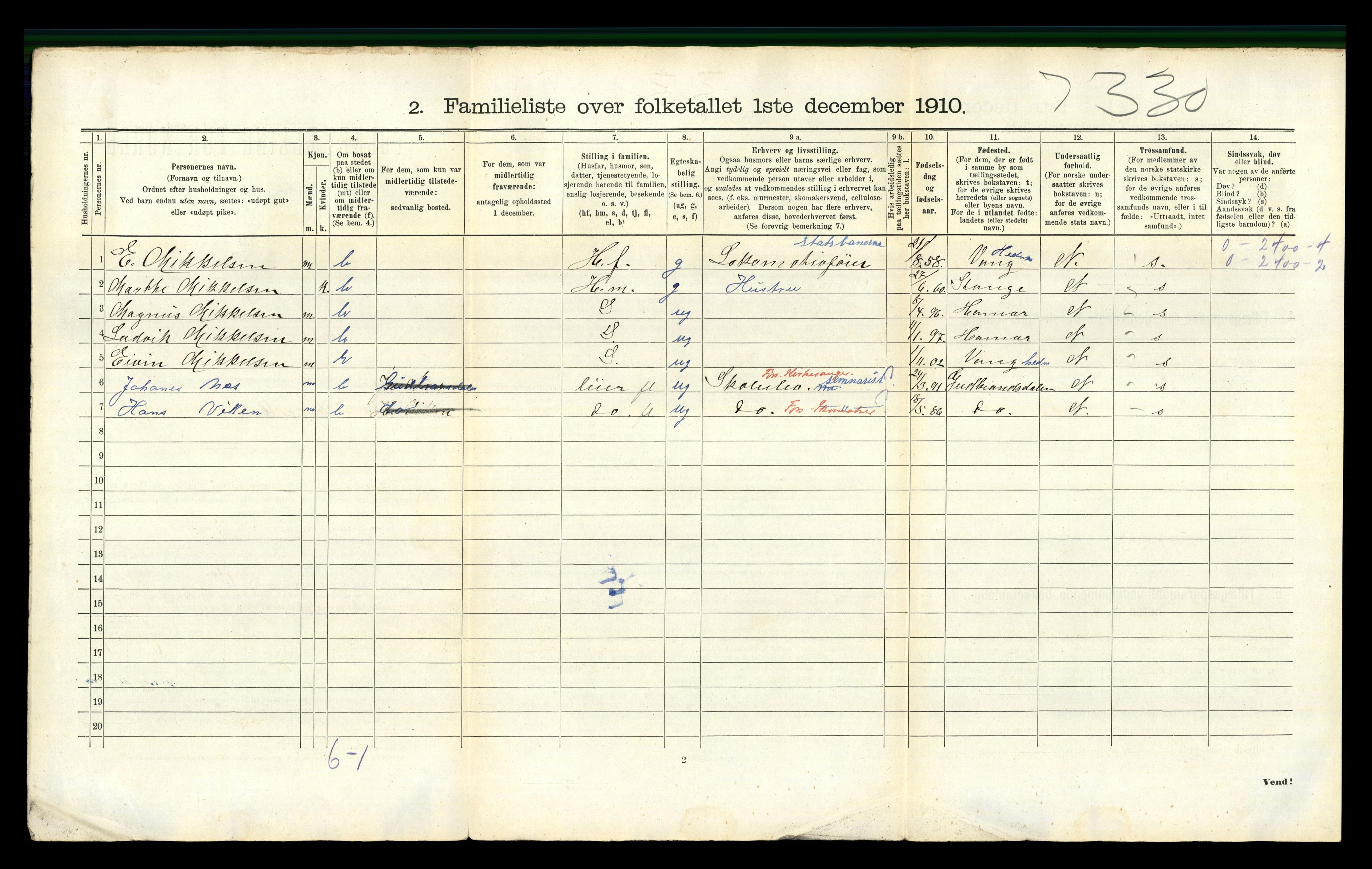 RA, 1910 census for Hamar, 1910, p. 2376