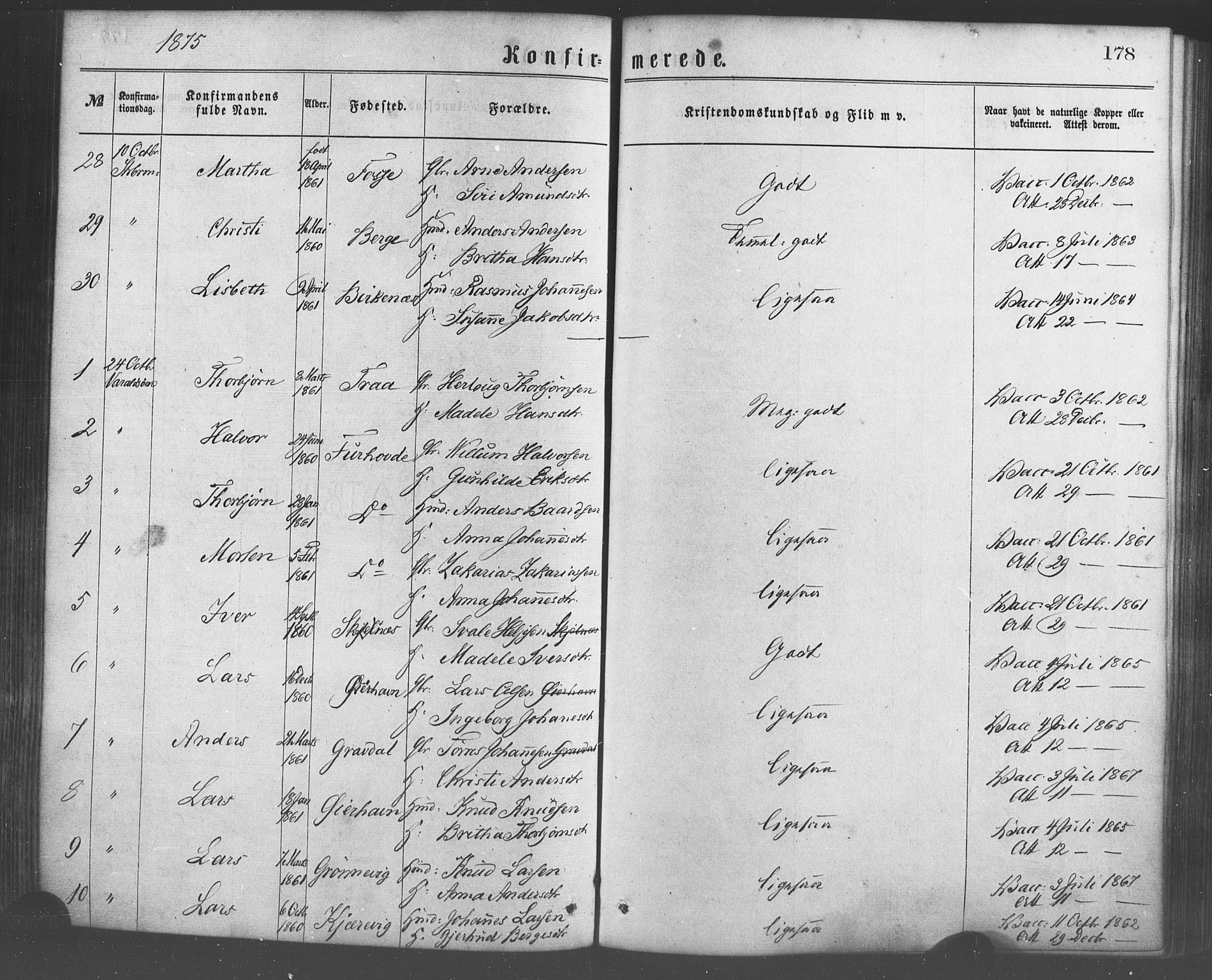 Strandebarm sokneprestembete, AV/SAB-A-78401/H/Haa: Parish register (official) no. A 9, 1872-1886, p. 178