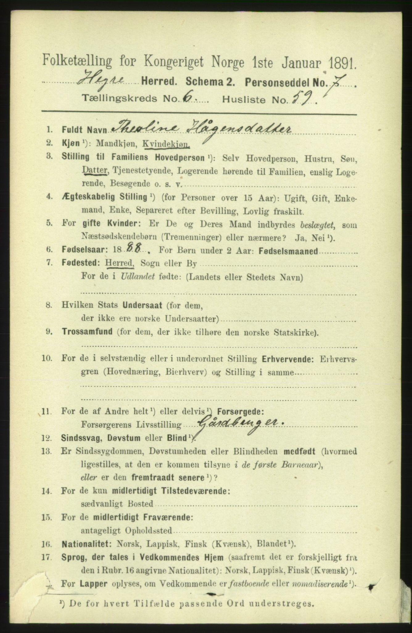 RA, 1891 census for 1712 Hegra, 1891, p. 2744