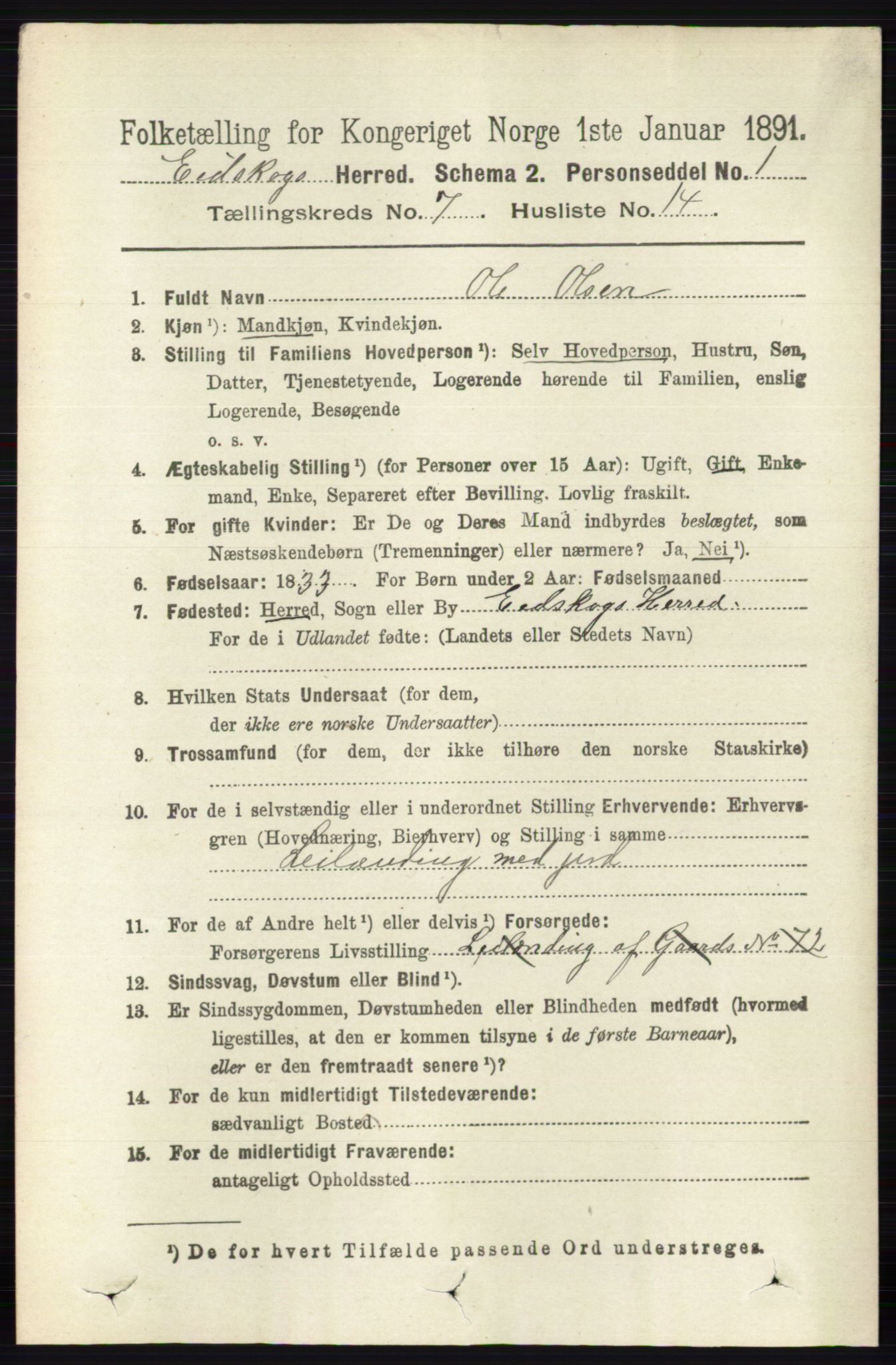 RA, 1891 census for 0420 Eidskog, 1891, p. 3758