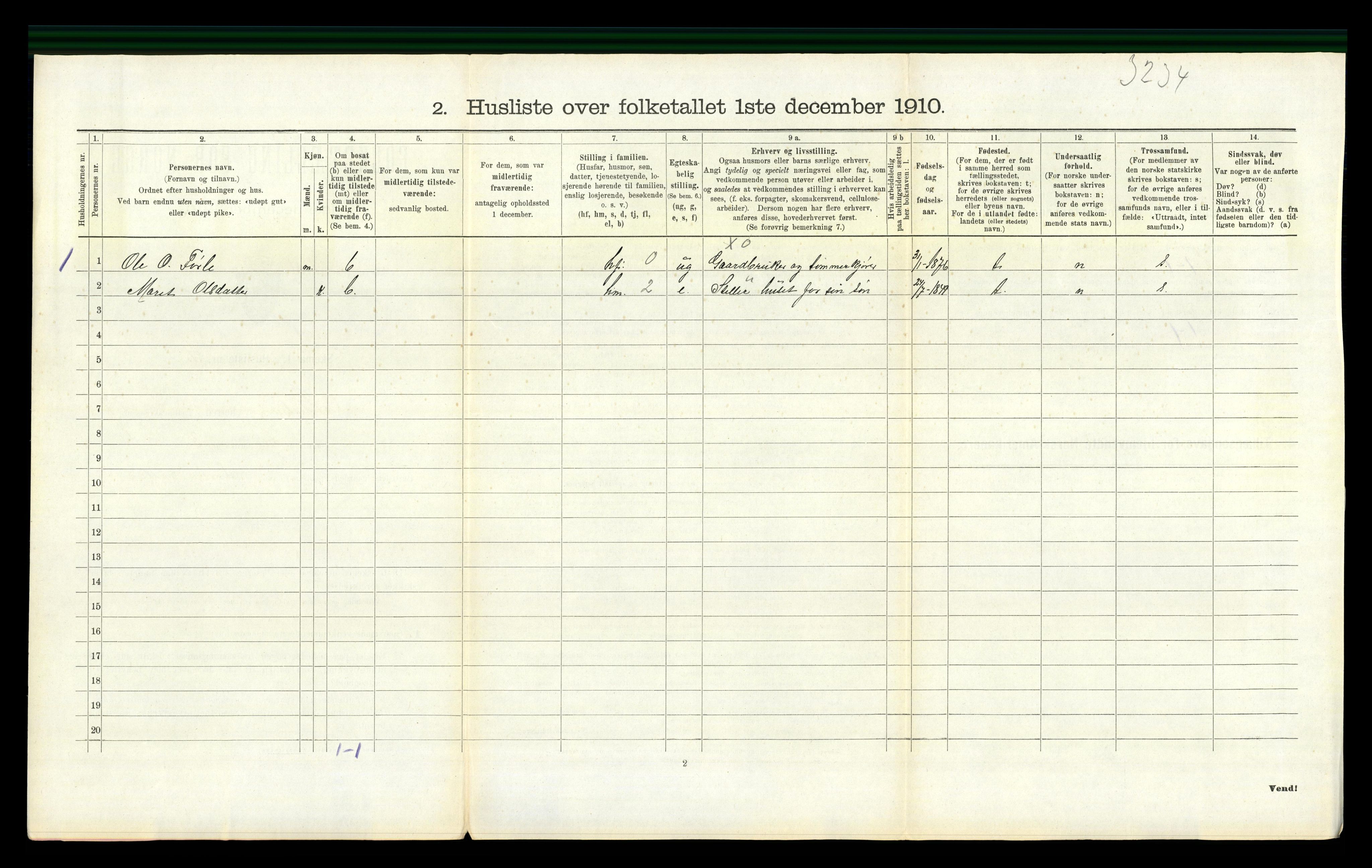 RA, 1910 census for Flesberg, 1910, p. 434