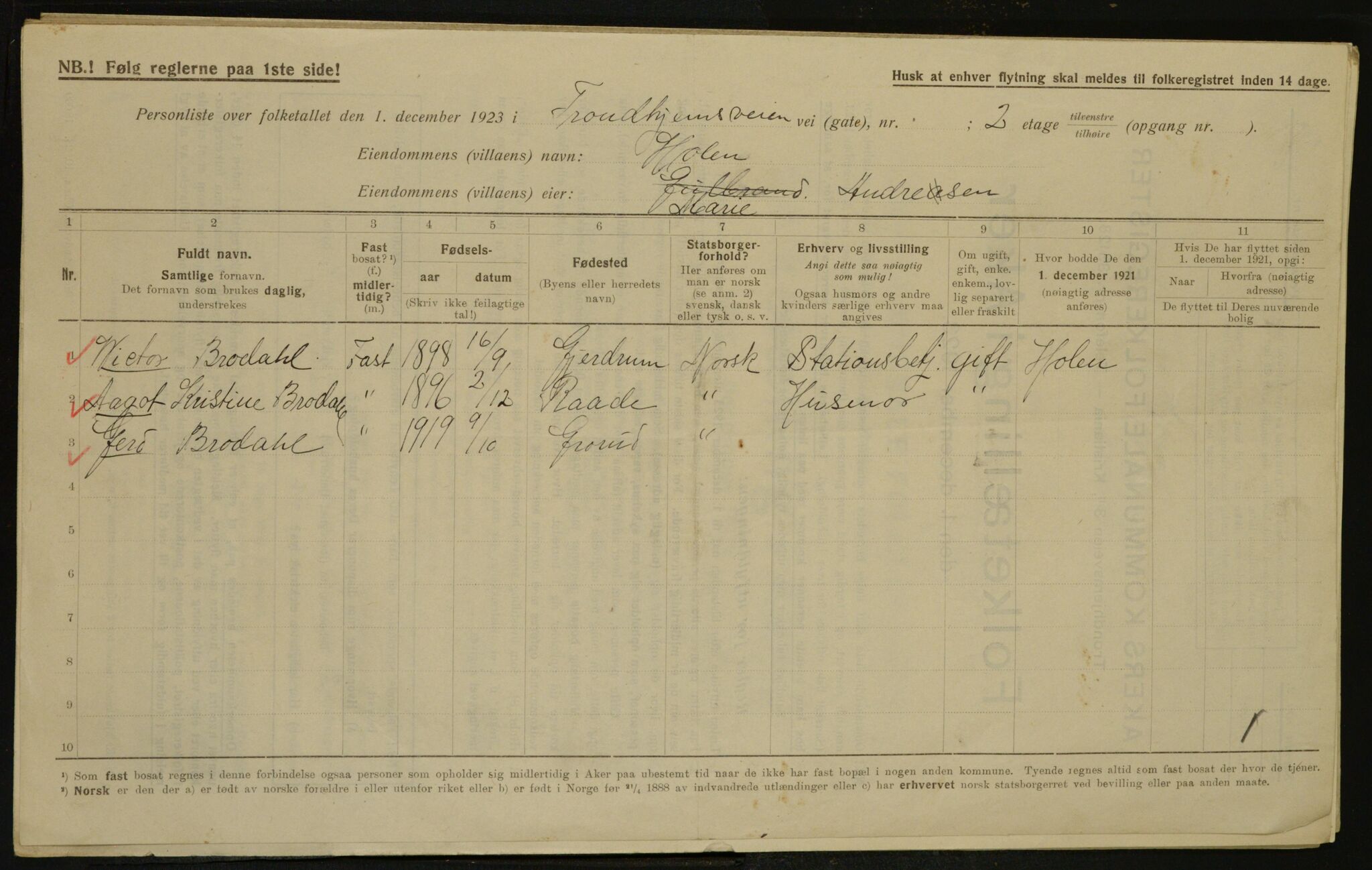 , Municipal Census 1923 for Aker, 1923, p. 33560