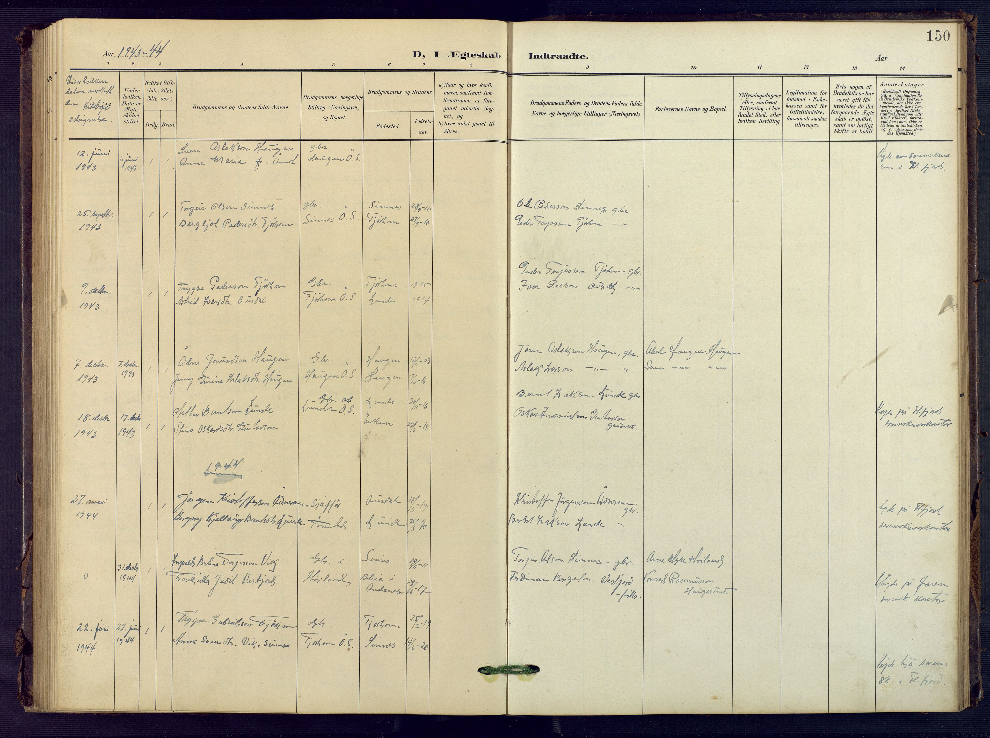 Sirdal sokneprestkontor, SAK/1111-0036/F/Fb/Fba/L0002: Parish register (copy) no. B 2, 1905-1958, p. 150