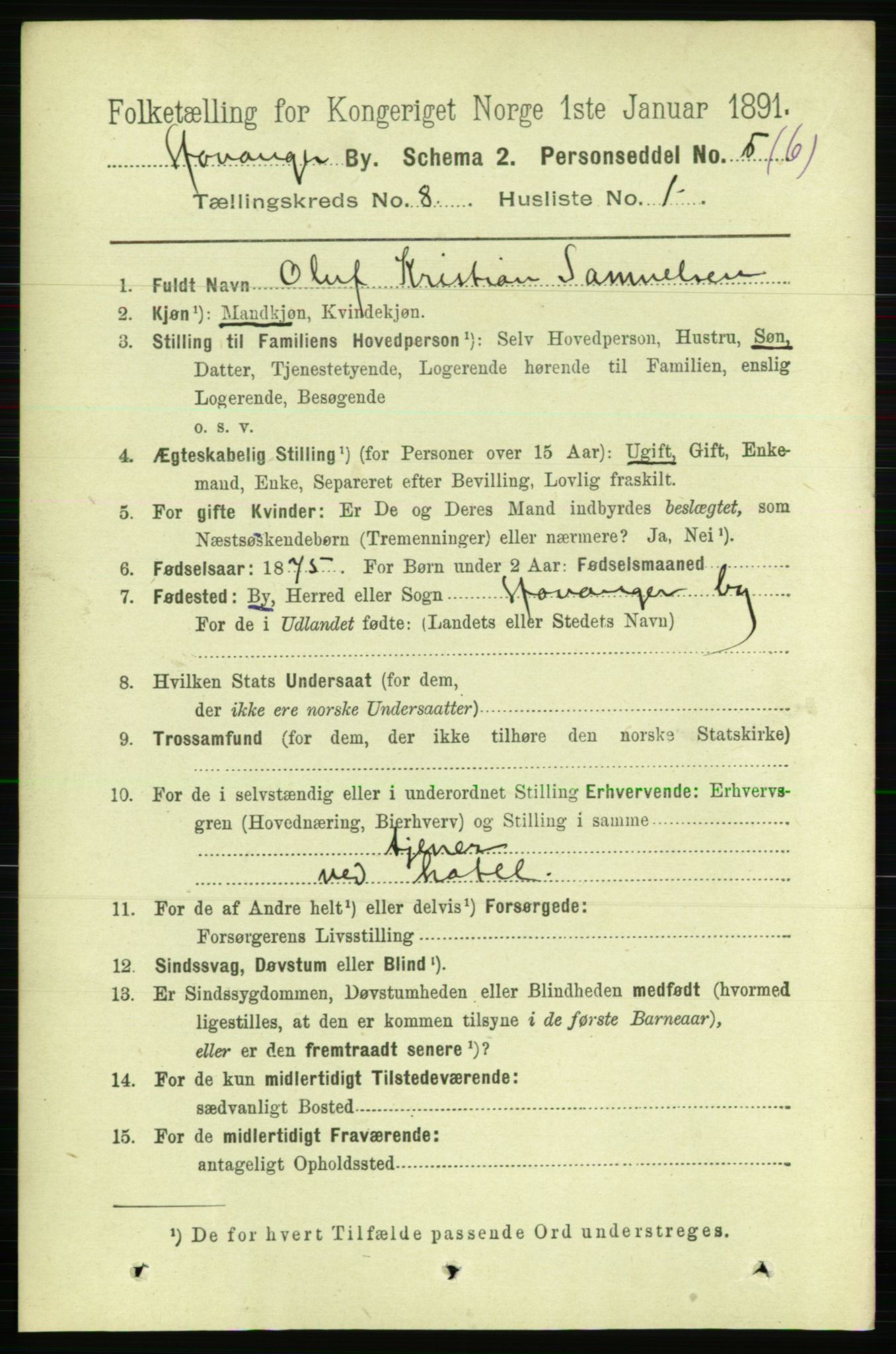 RA, 1891 census for 1103 Stavanger, 1891, p. 11985