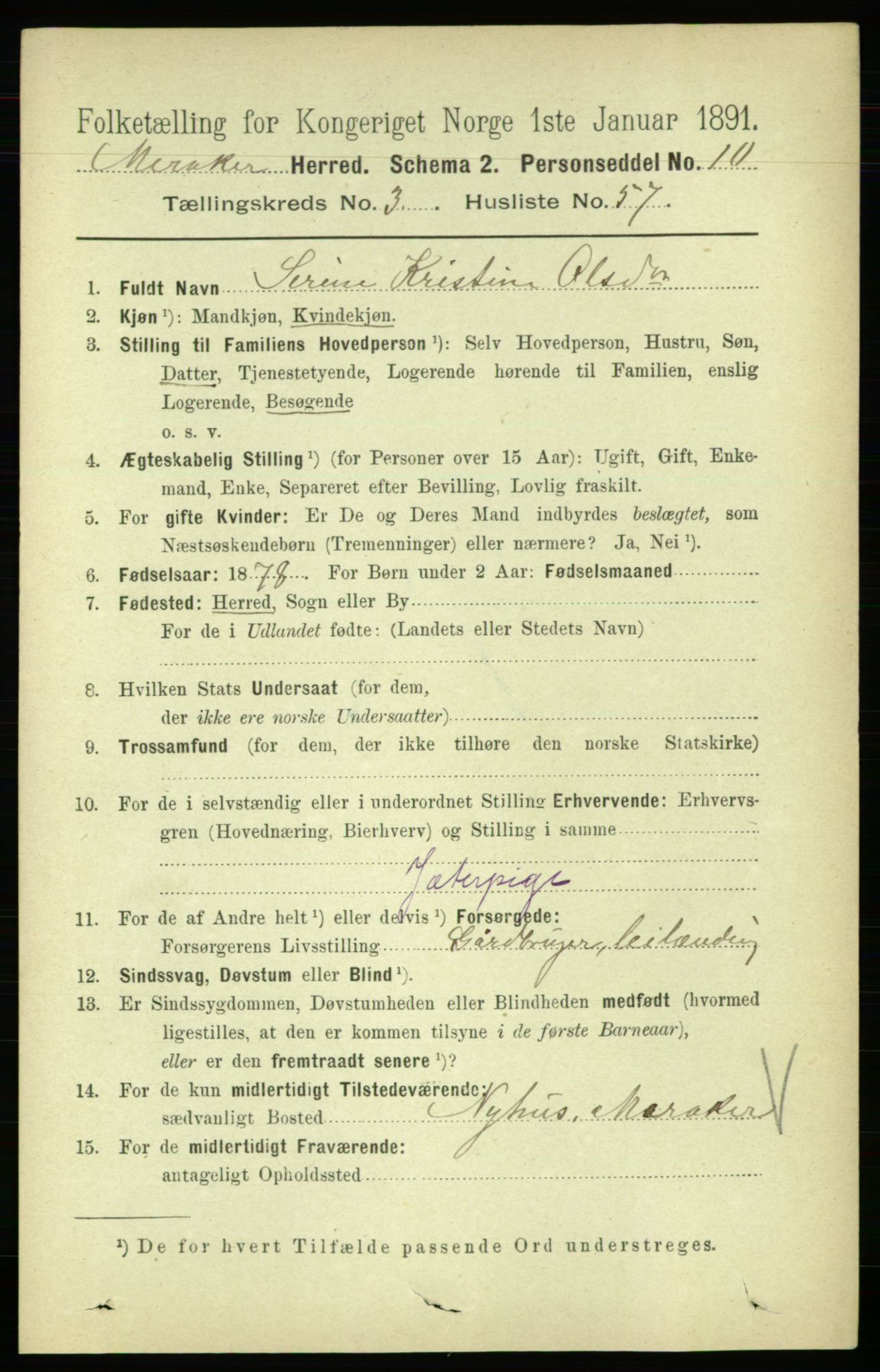 RA, 1891 census for 1711 Meråker, 1891, p. 1562