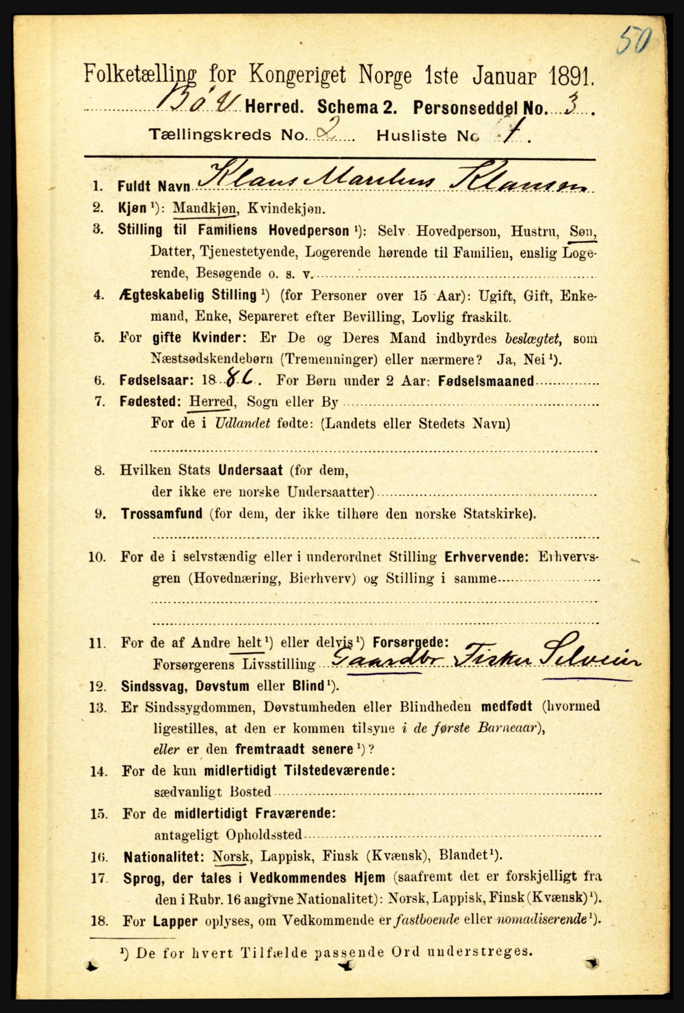 RA, 1891 census for 1867 Bø, 1891, p. 547