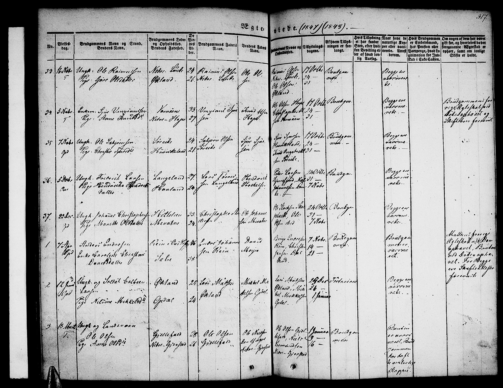 Tysnes sokneprestembete, AV/SAB-A-78601/H/Haa: Parish register (official) no. A 9, 1837-1848, p. 317