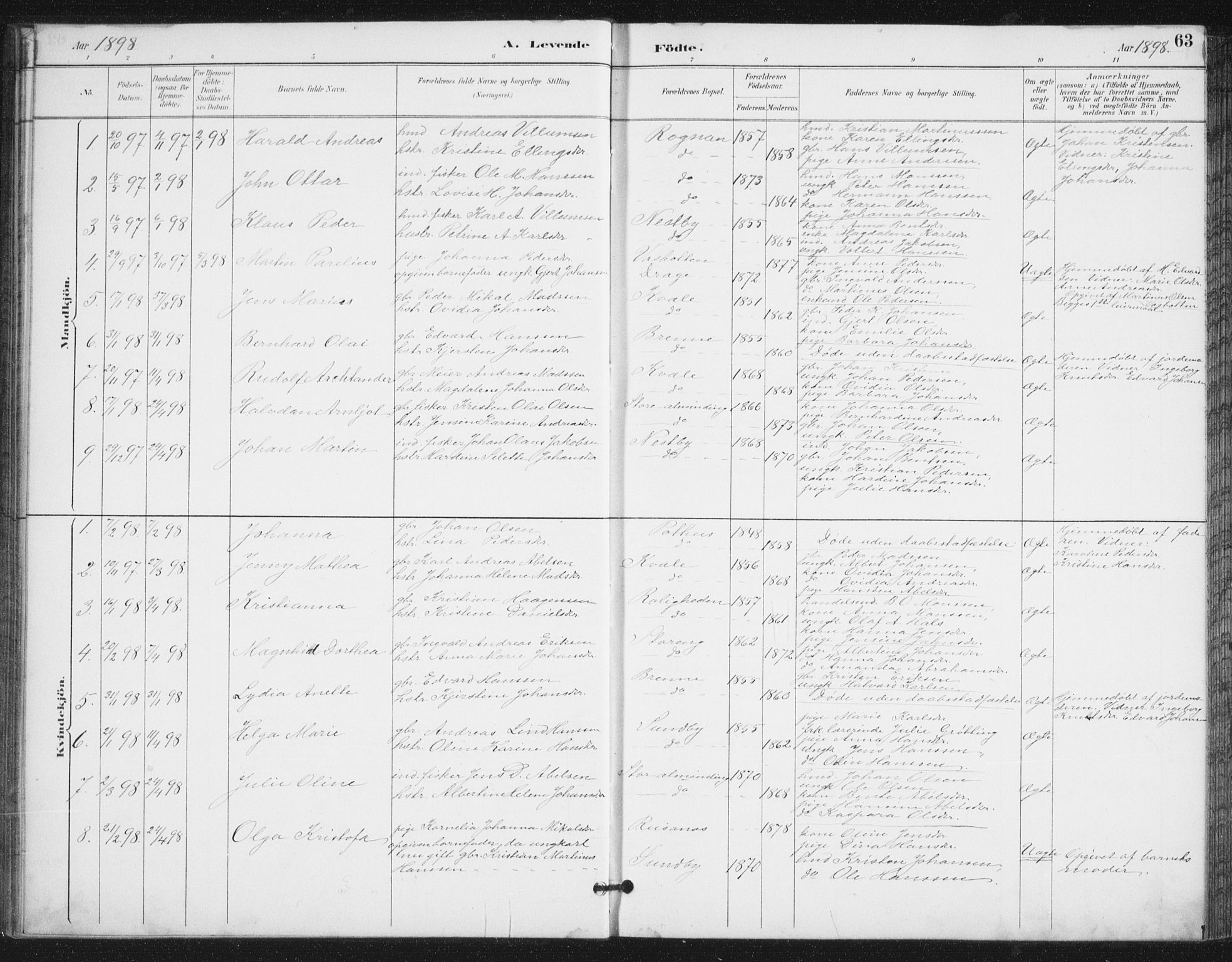 Ministerialprotokoller, klokkerbøker og fødselsregistre - Nordland, SAT/A-1459/847/L0682: Parish register (copy) no. 847C10, 1889-1907, p. 63