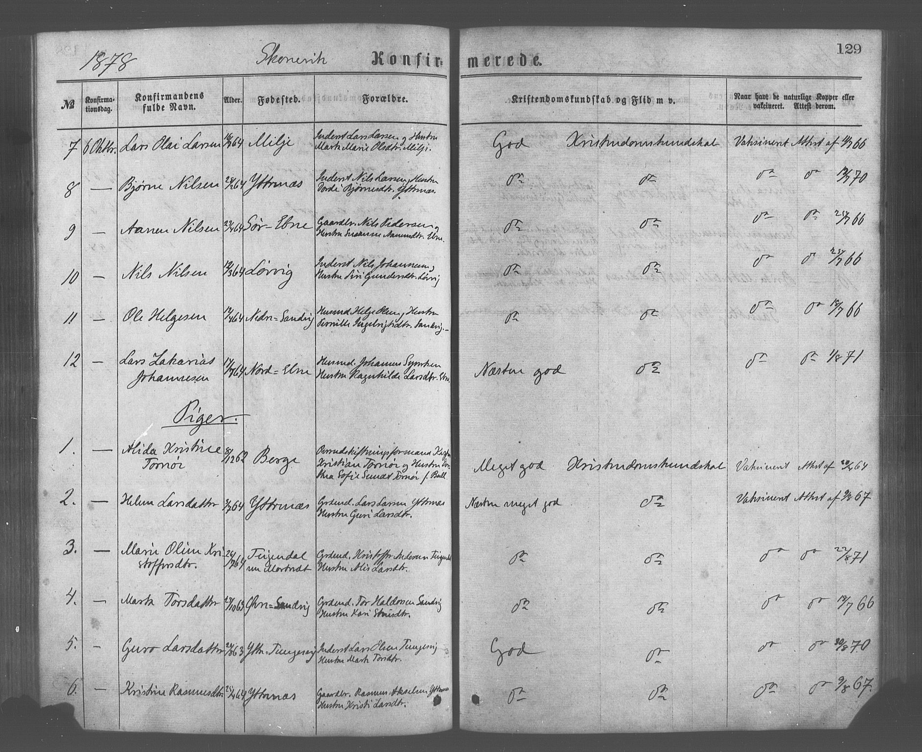 Skånevik sokneprestembete, AV/SAB-A-77801/H/Haa: Parish register (official) no. A 6, 1869-1878, p. 129