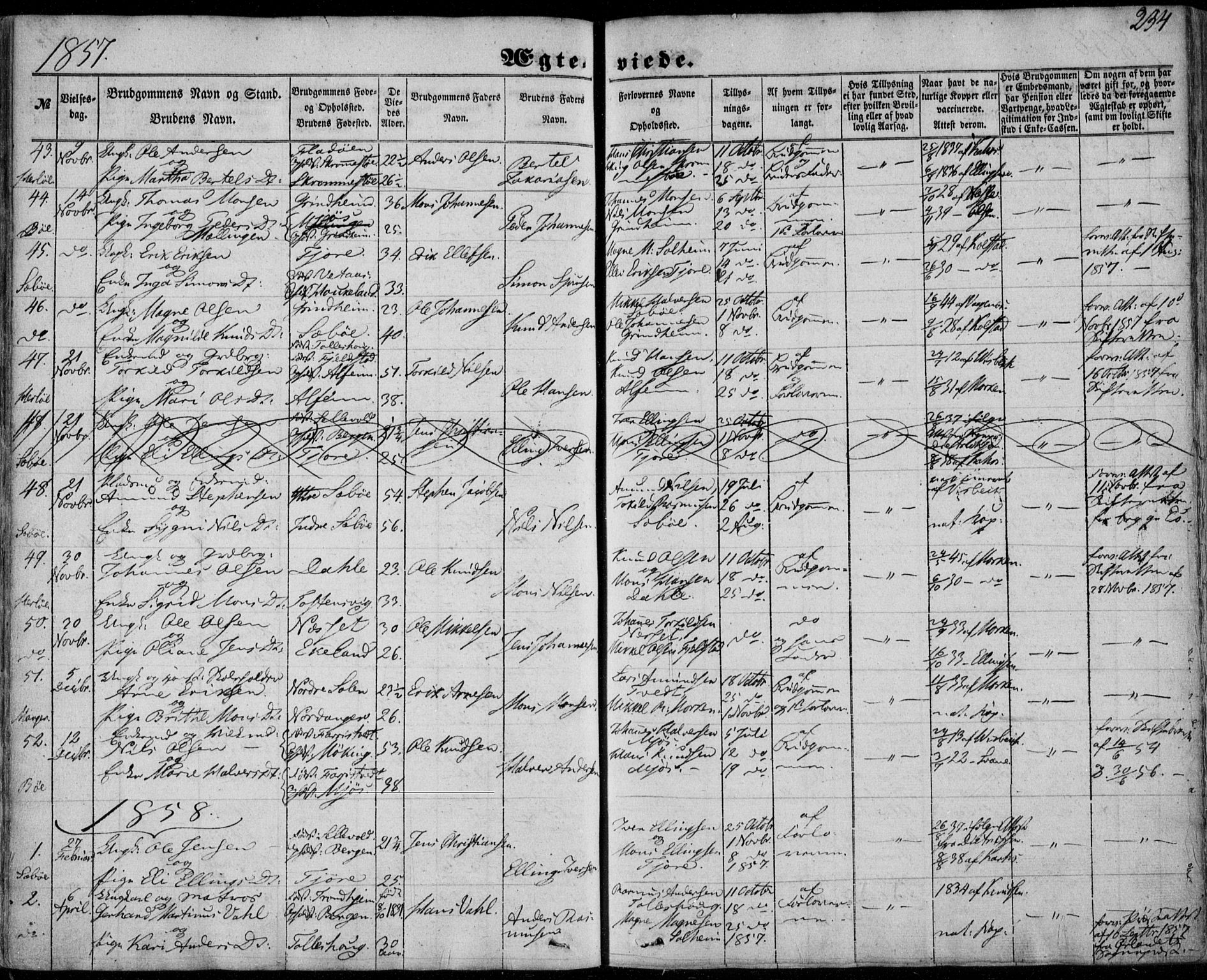 Manger sokneprestembete, AV/SAB-A-76801/H/Haa: Parish register (official) no. A 6, 1849-1859, p. 234