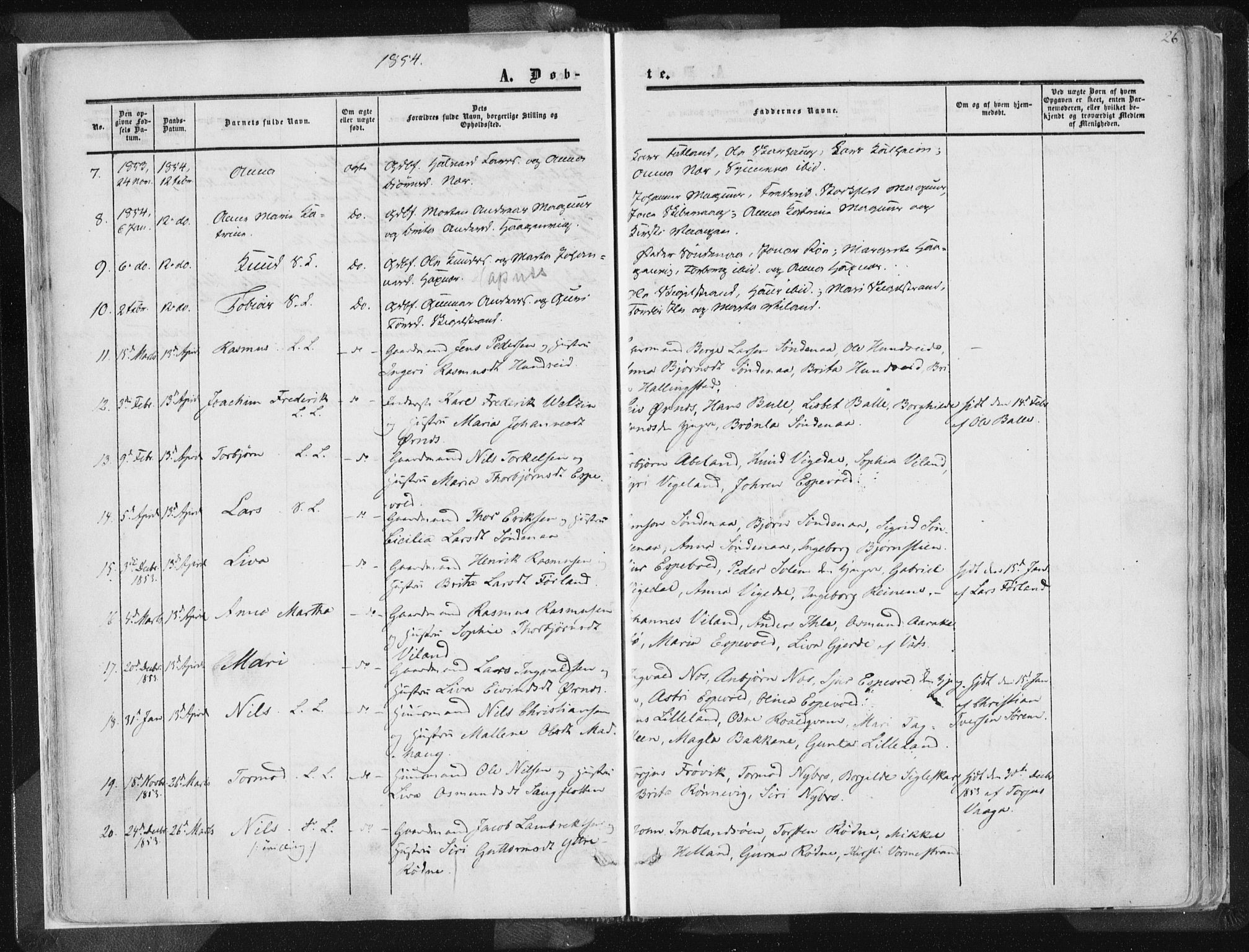 Vikedal sokneprestkontor, AV/SAST-A-101840/01/IV: Parish register (official) no. A 6.1, 1851-1867, p. 26