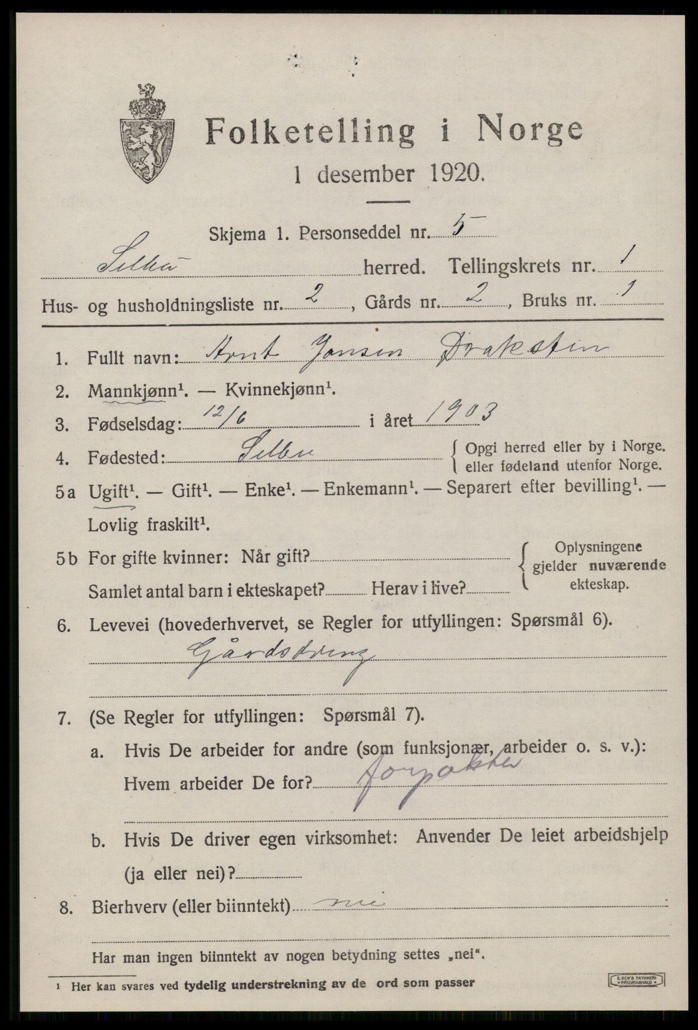 SAT, 1920 census for Selbu, 1920, p. 1696