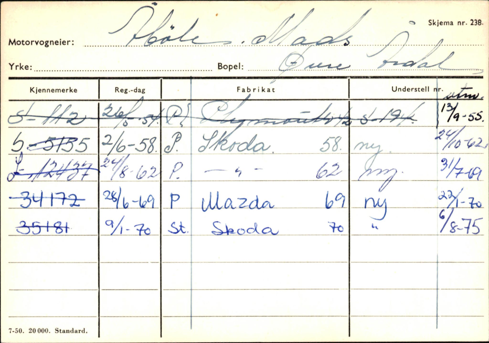 Statens vegvesen, Sogn og Fjordane vegkontor, SAB/A-5301/4/F/L0146: Registerkort Årdal R-Å samt diverse kort, 1945-1975, p. 1766