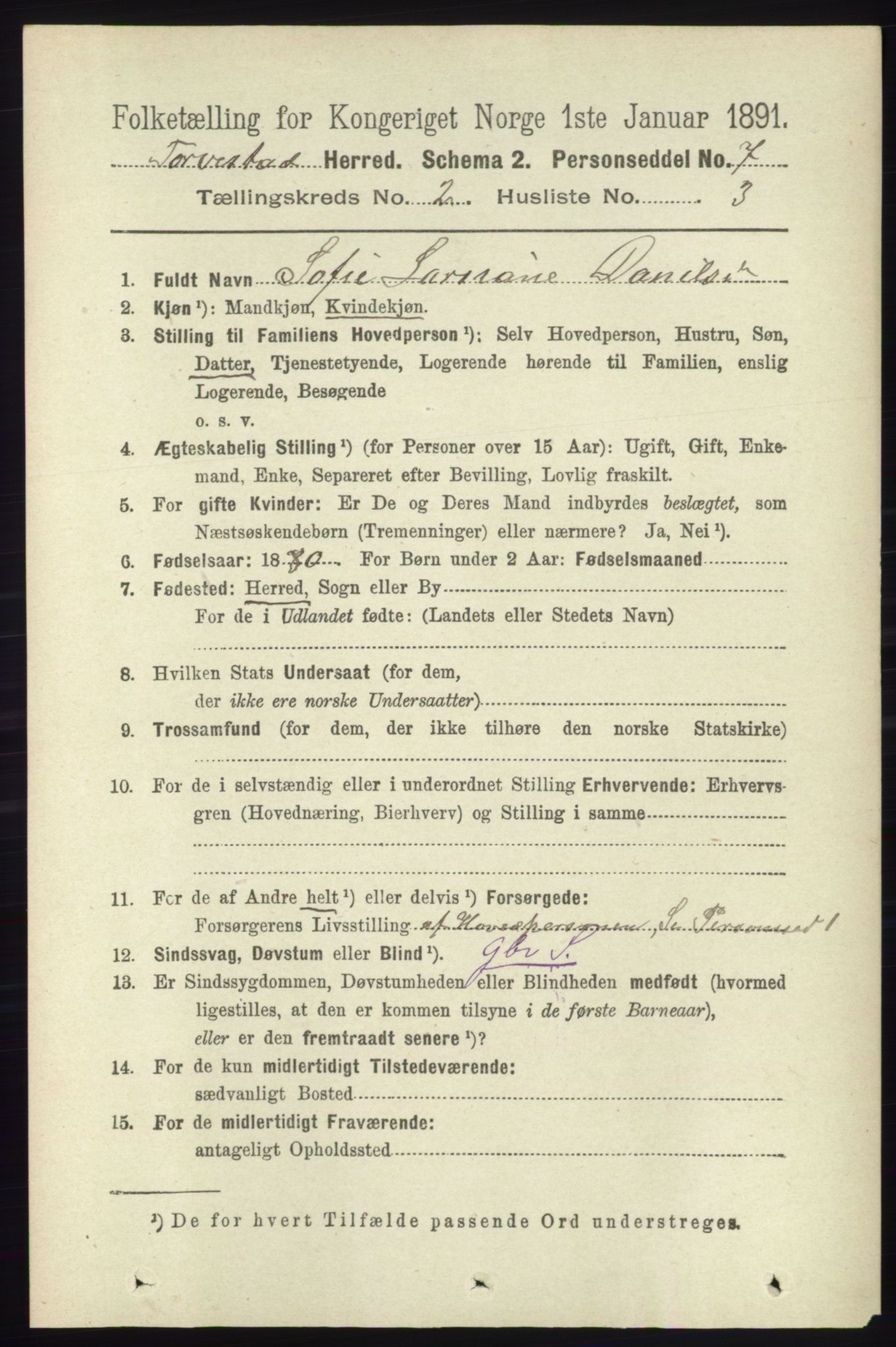 RA, 1891 census for 1152 Torvastad, 1891, p. 527