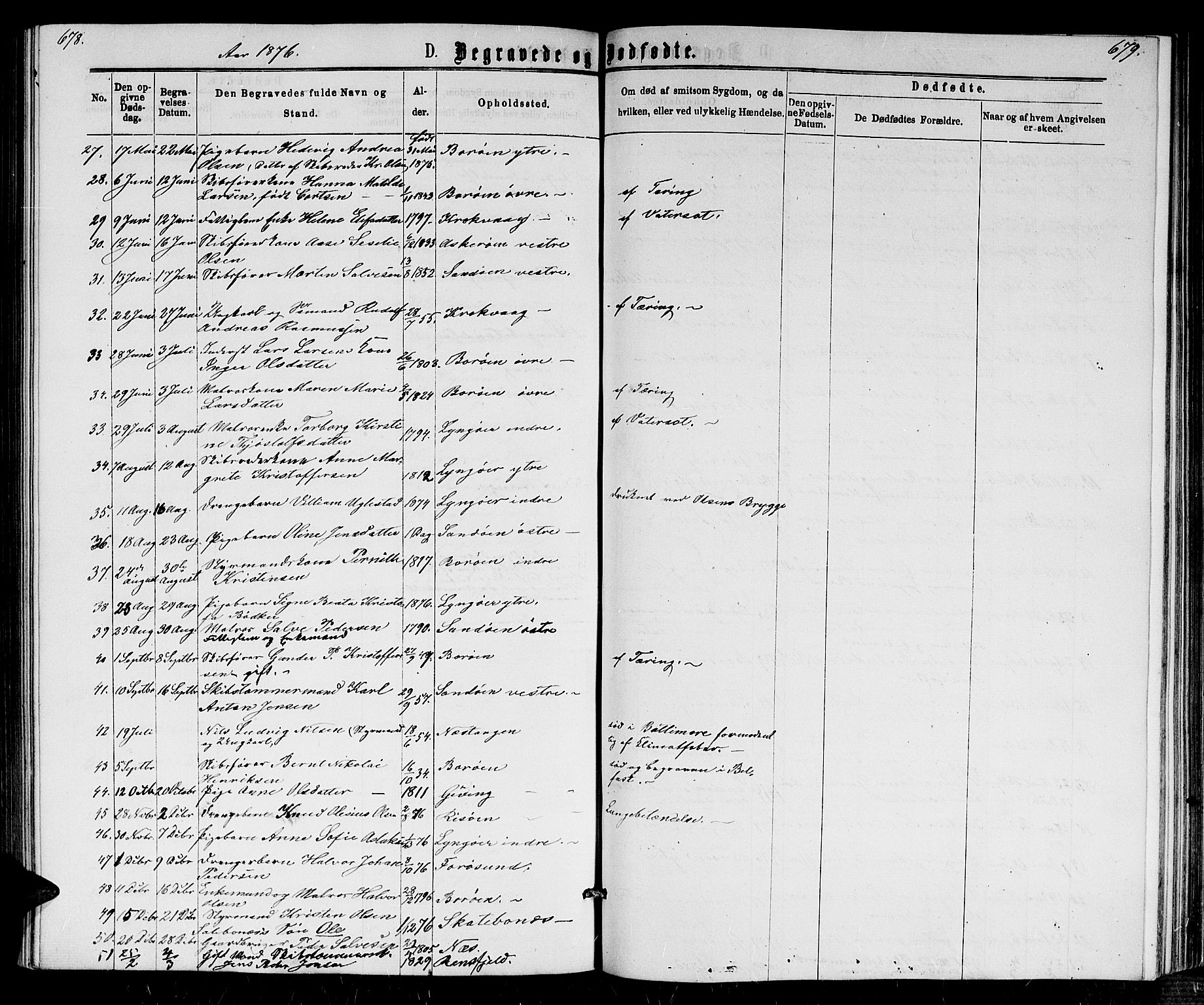Dypvåg sokneprestkontor, AV/SAK-1111-0007/F/Fb/Fba/L0012: Parish register (copy) no. B 12, 1872-1886, p. 678-679