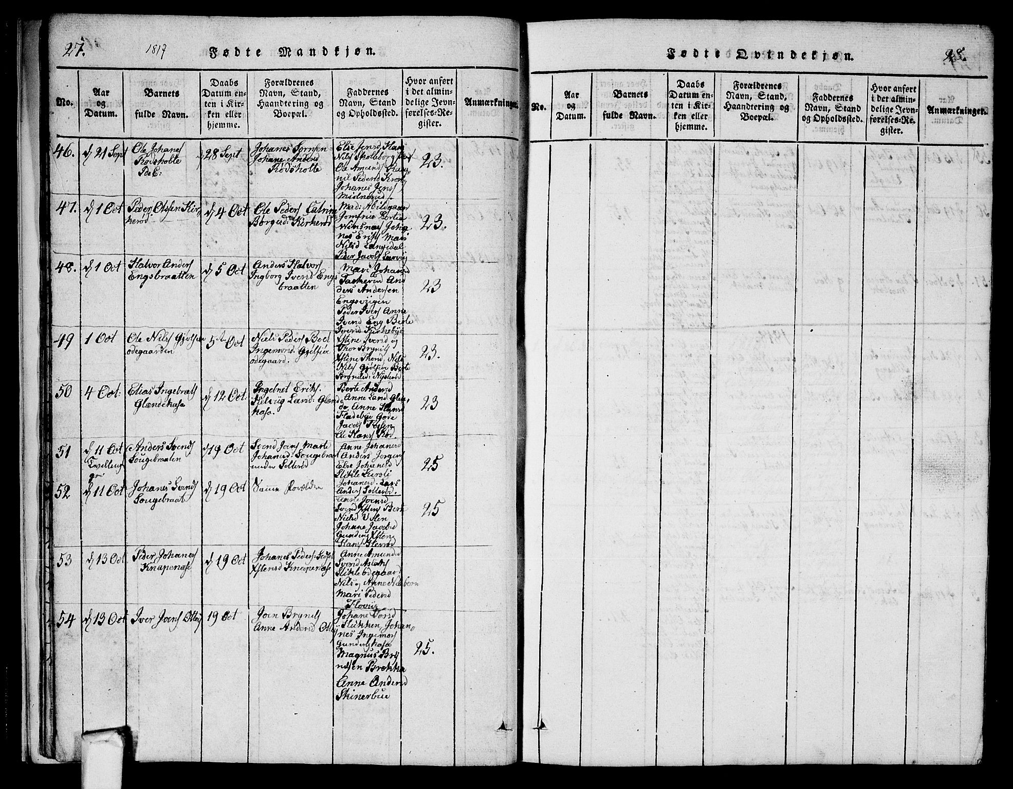 Aremark prestekontor Kirkebøker, AV/SAO-A-10899/G/Ga/L0001: Parish register (copy) no.  I 1, 1814-1834, p. 27-28