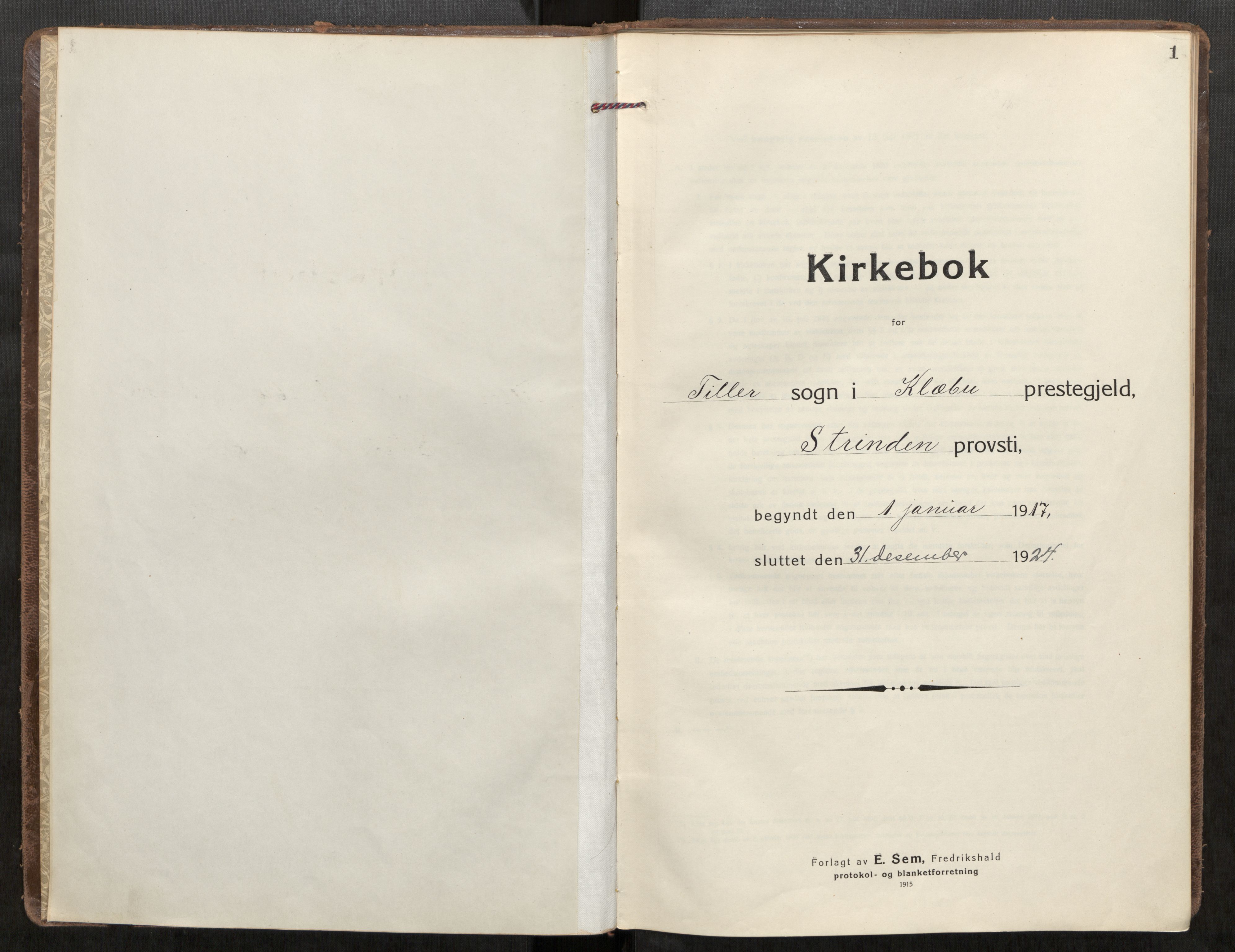 Klæbu sokneprestkontor, SAT/A-1112: Parish register (official) no. 3, 1917-1924, p. 1