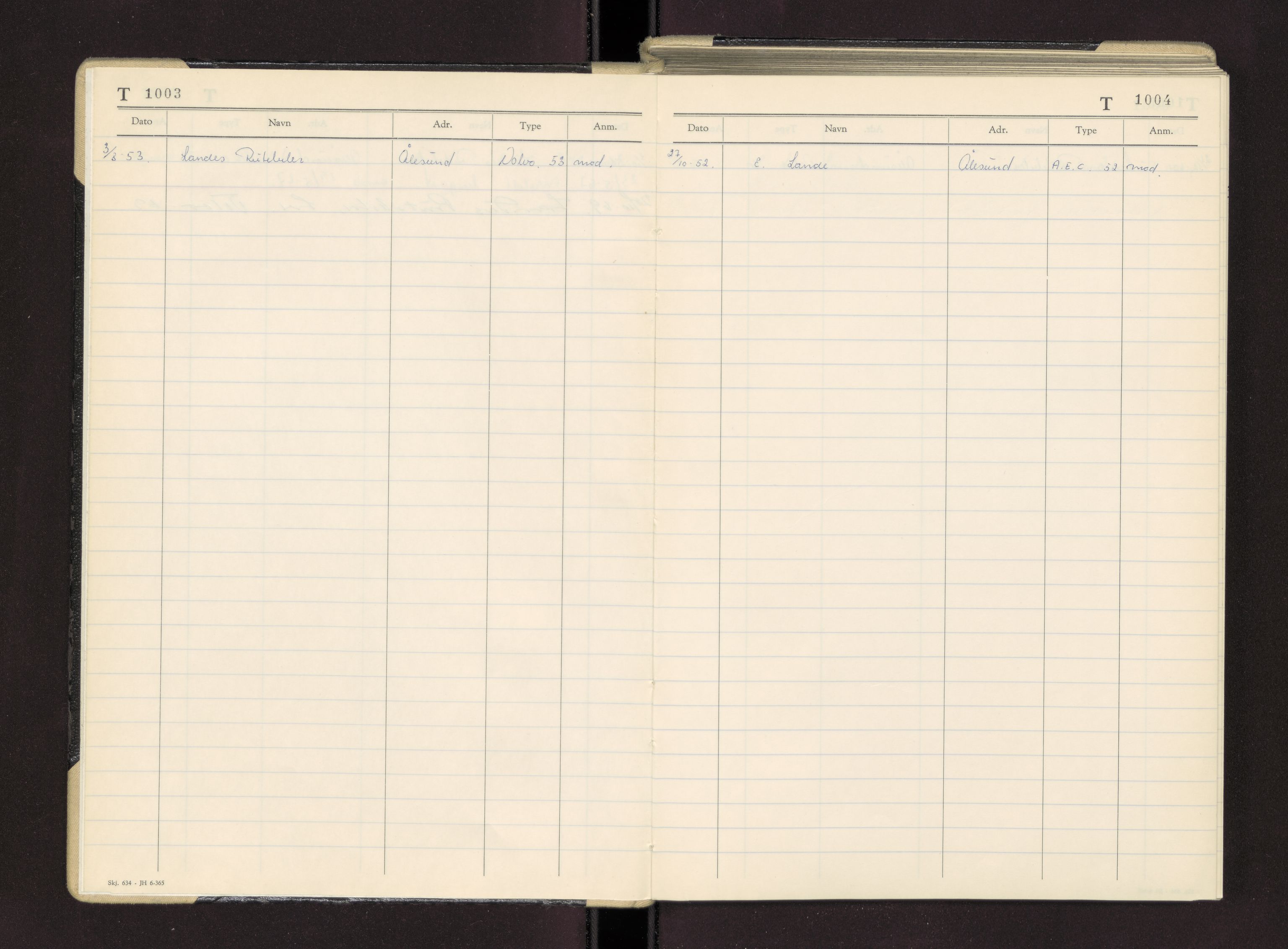 Møre og Romsdal vegkontor - Ålesund trafikkstasjon, AV/SAT-A-4099/F/Fc/L0003: Bilregister; T 1000 - T 1499, 1940-1970
