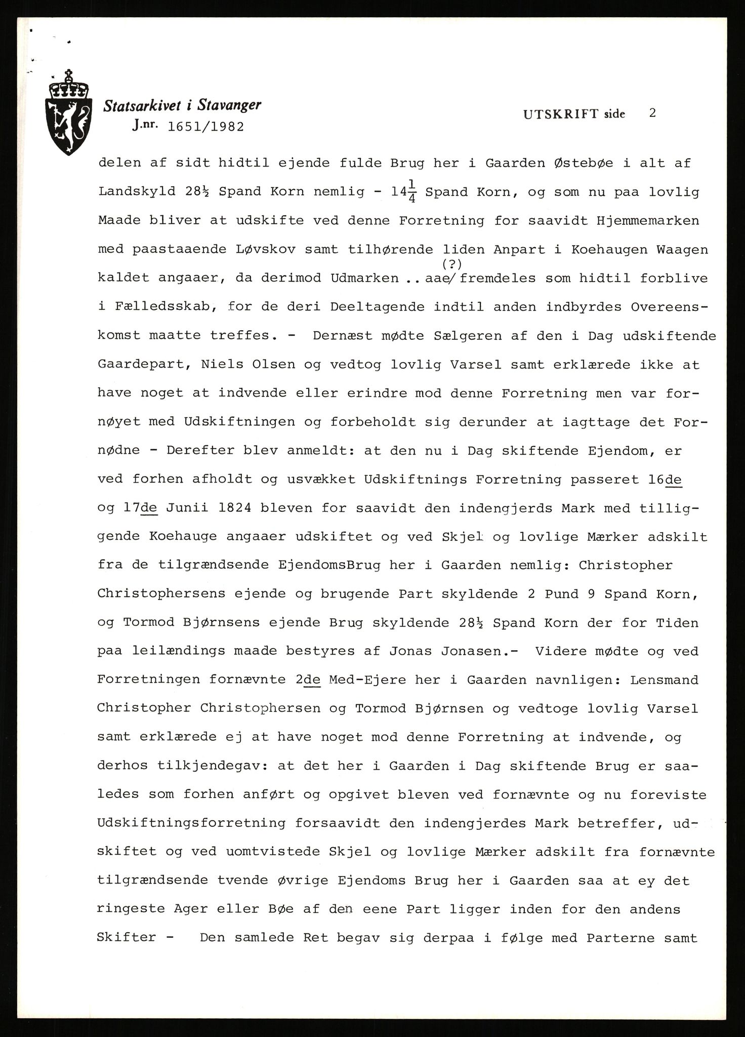 Statsarkivet i Stavanger, AV/SAST-A-101971/03/Y/Yj/L0098: Avskrifter sortert etter gårdsnavn: Øigrei - Østeinstad, 1750-1930, p. 490