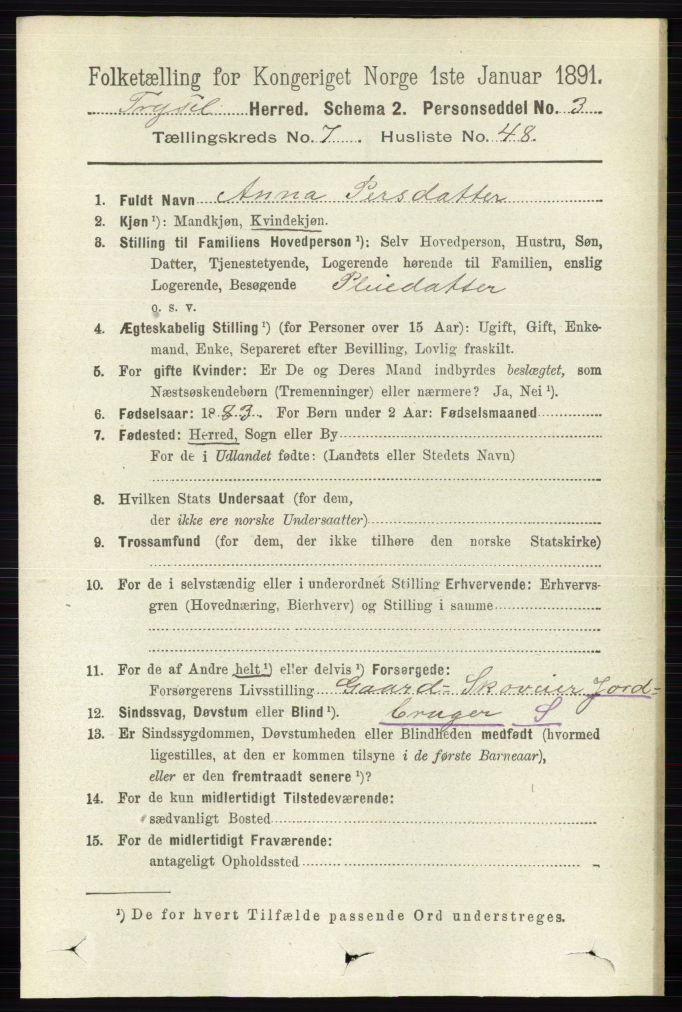 RA, 1891 census for 0428 Trysil, 1891, p. 3449