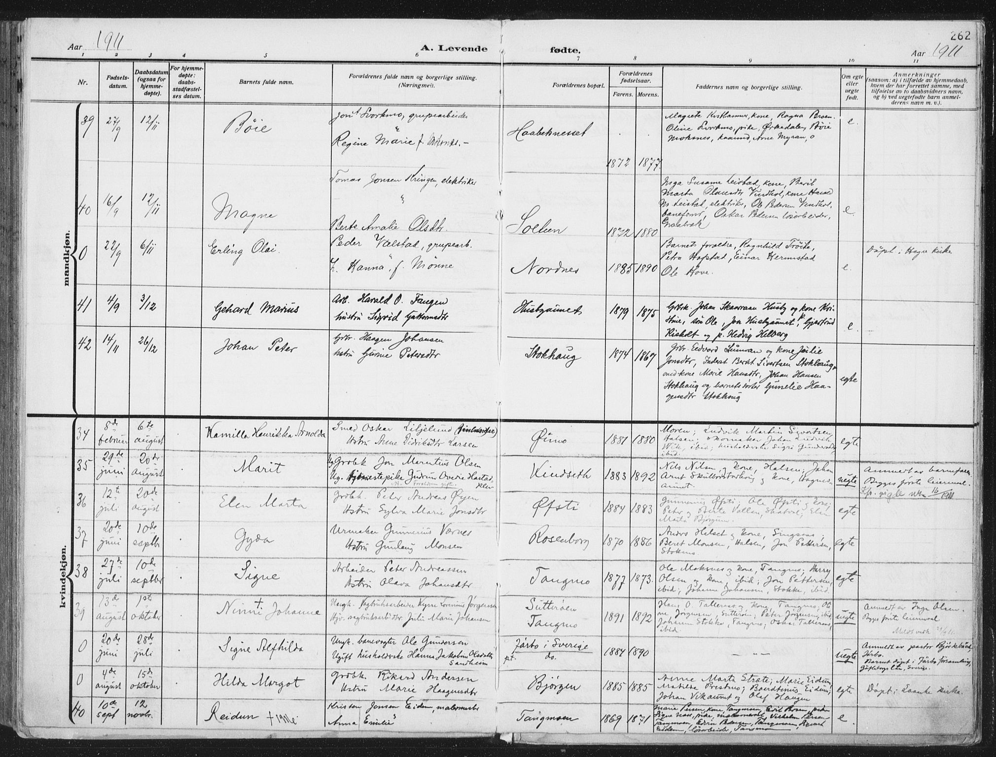 Ministerialprotokoller, klokkerbøker og fødselsregistre - Nord-Trøndelag, SAT/A-1458/709/L0082: Parish register (official) no. 709A22, 1896-1916, p. 262