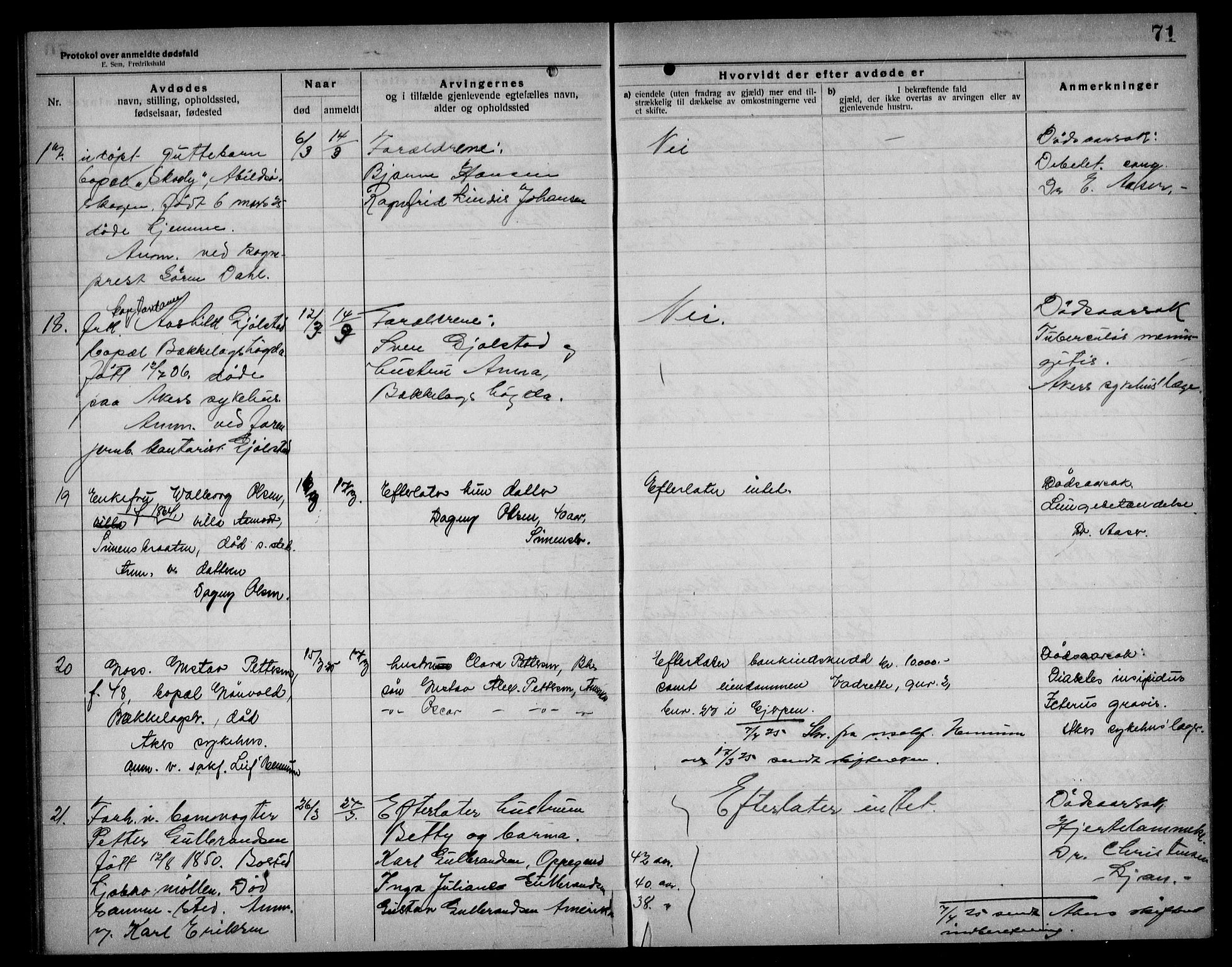 Aker kriminaldommer, skifte- og auksjonsforvalterembete, AV/SAO-A-10452/H/Hb/Hba/Hbad/L0001: Dødsfallsprotokoll for Nordstrand, 1922-1929, p. 71