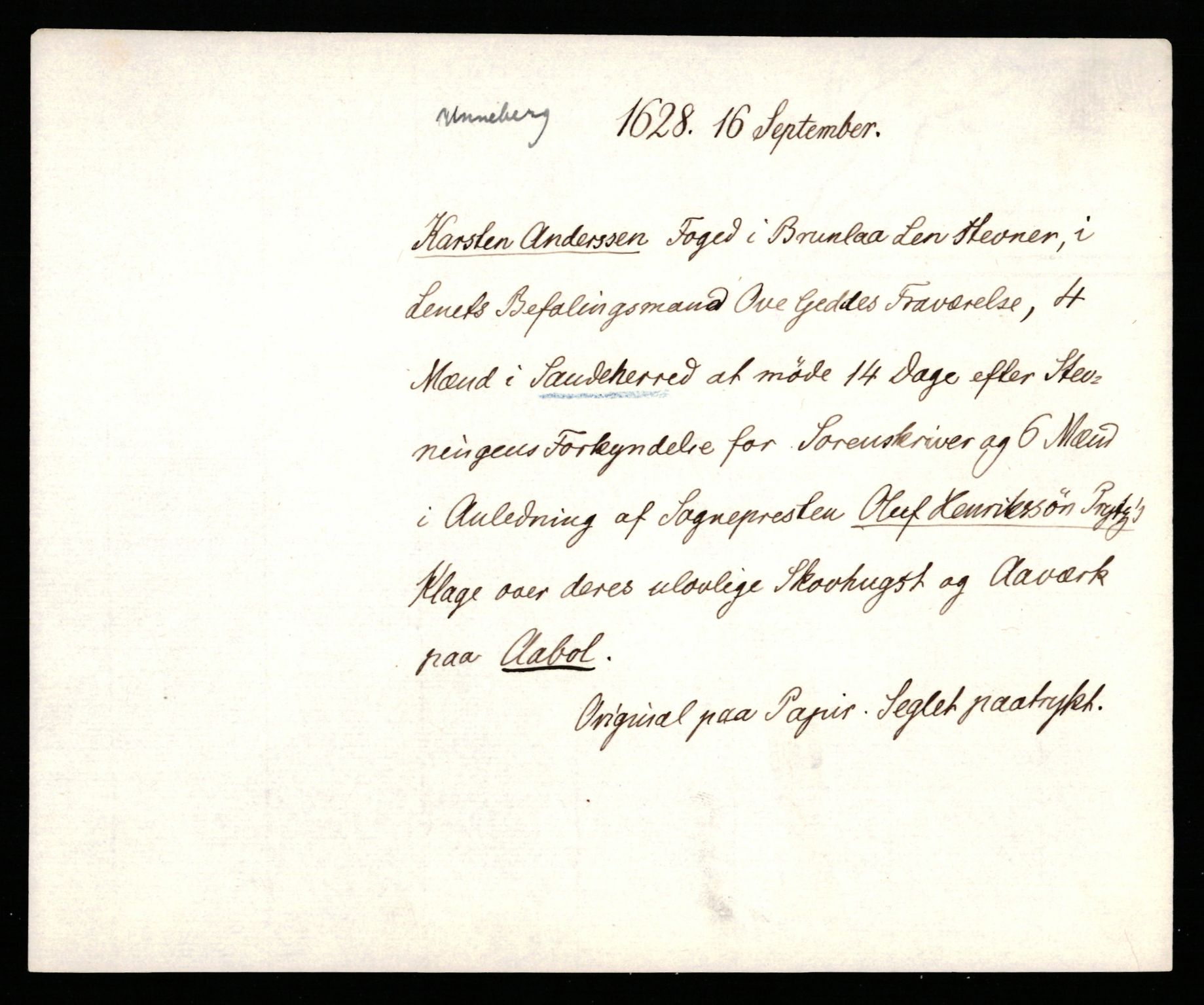 Riksarkivets diplomsamling, AV/RA-EA-5965/F35/F35b/L0007: Riksarkivets diplomer, seddelregister, 1625-1634, p. 199