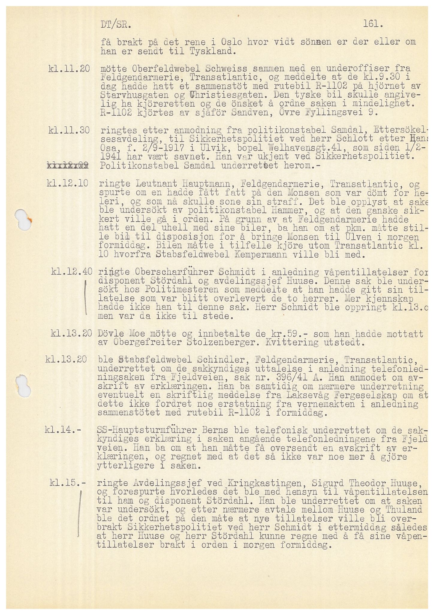 Bergen politikammer / politidistrikt, SAB/A-60401/Y/Ye/L0001: Avskrift av krigsdagbok av Dankert Thuland, 1940-1941, p. 161