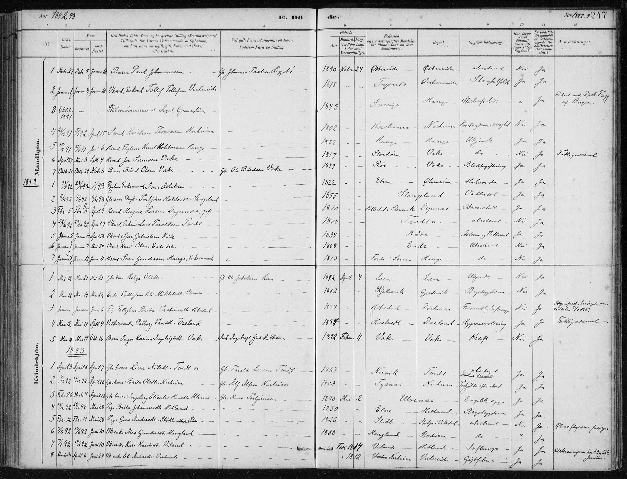 Fjelberg sokneprestembete, AV/SAB-A-75201/H/Haa: Parish register (official) no. D 1, 1879-1918, p. 247