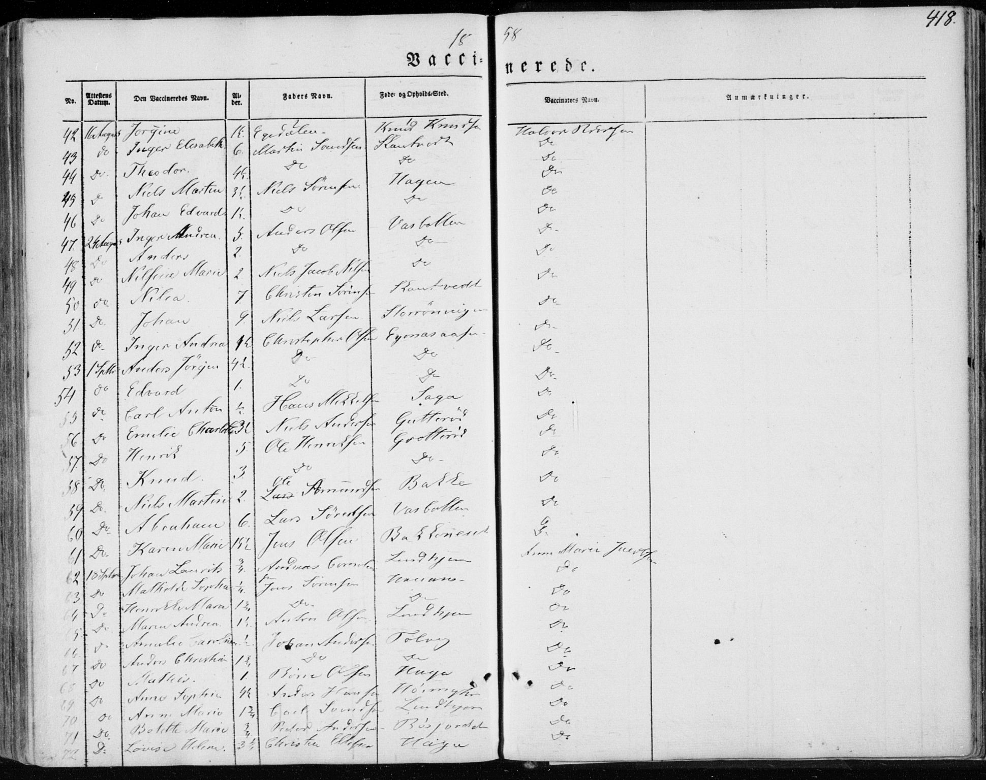 Brunlanes kirkebøker, AV/SAKO-A-342/F/Fa/L0004: Parish register (official) no. I 4, 1846-1862, p. 418