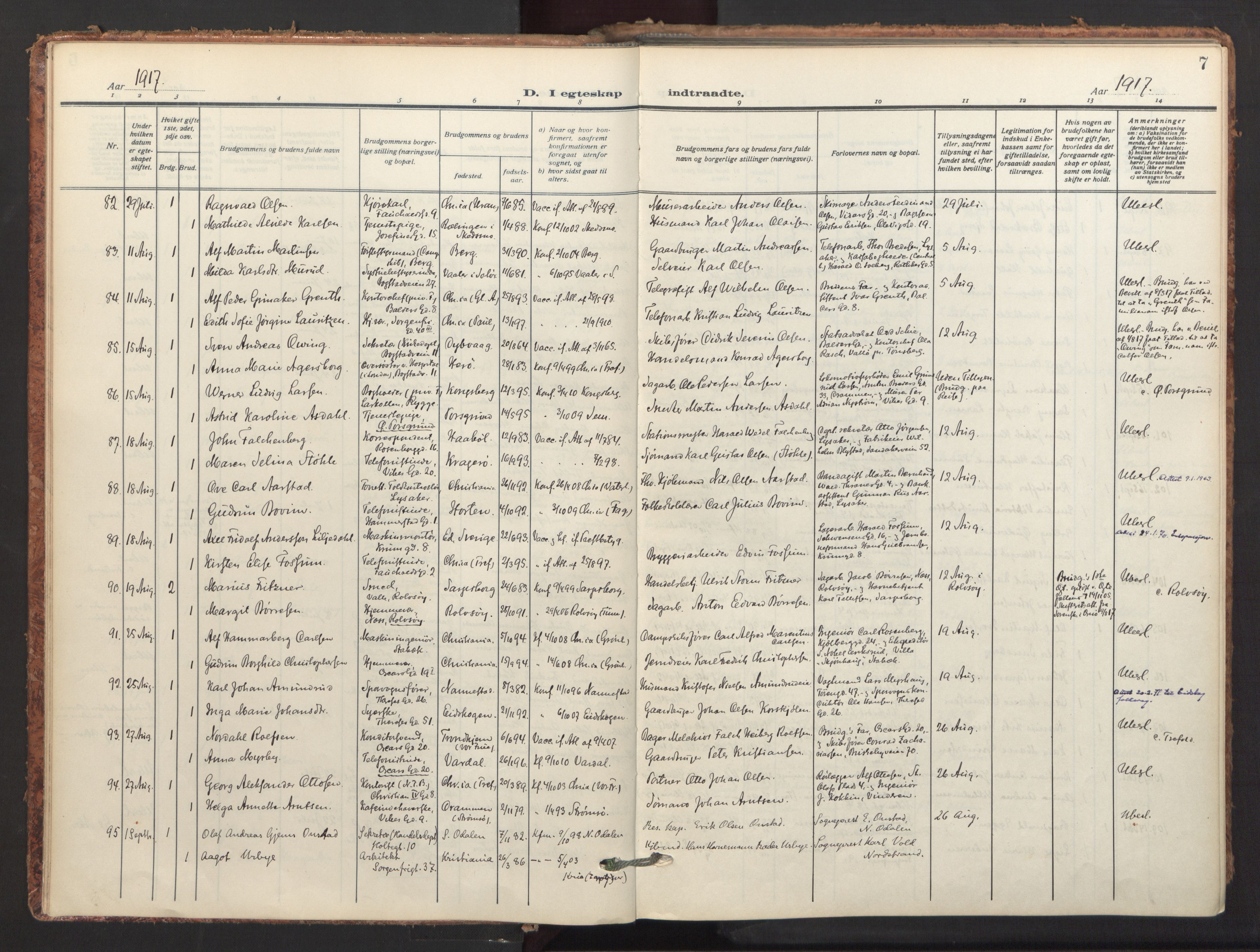 Fagerborg prestekontor Kirkebøker, AV/SAO-A-10844/F/Fa/L0007: Parish register (official) no. 7, 1917-1934, p. 7