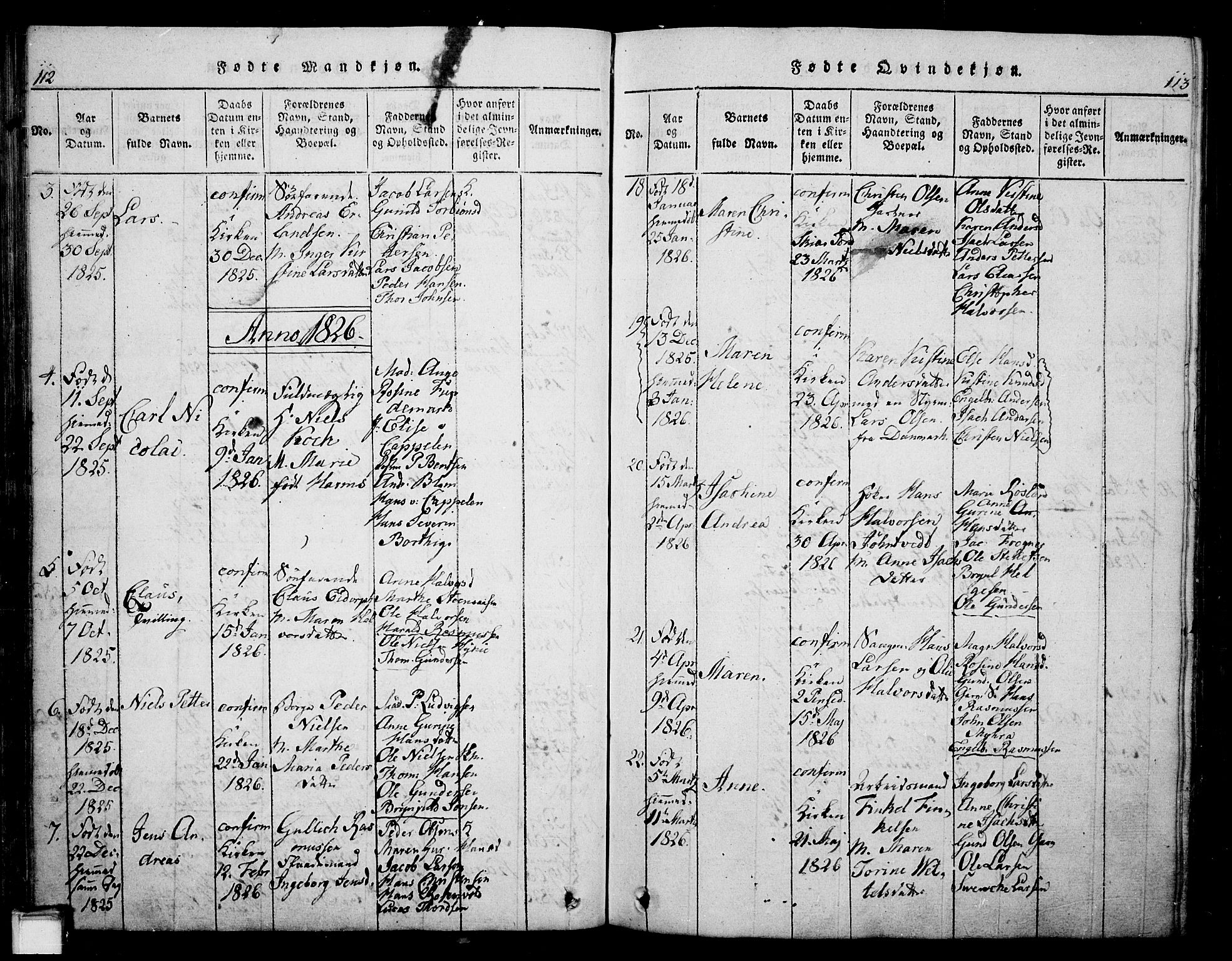 Skien kirkebøker, SAKO/A-302/G/Ga/L0002: Parish register (copy) no. 2, 1814-1842, p. 112-113