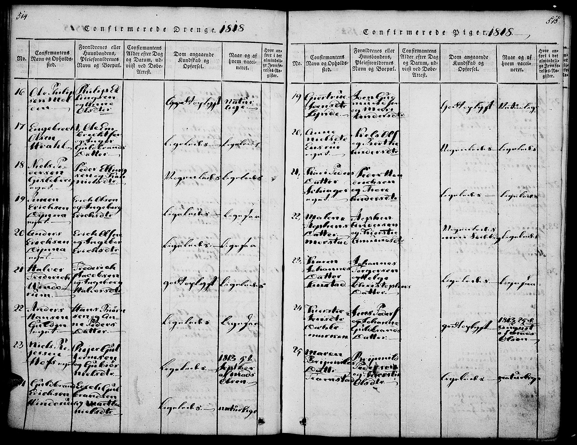 Gran prestekontor, AV/SAH-PREST-112/H/Ha/Haa/L0009: Parish register (official) no. 9, 1815-1824, p. 514-515