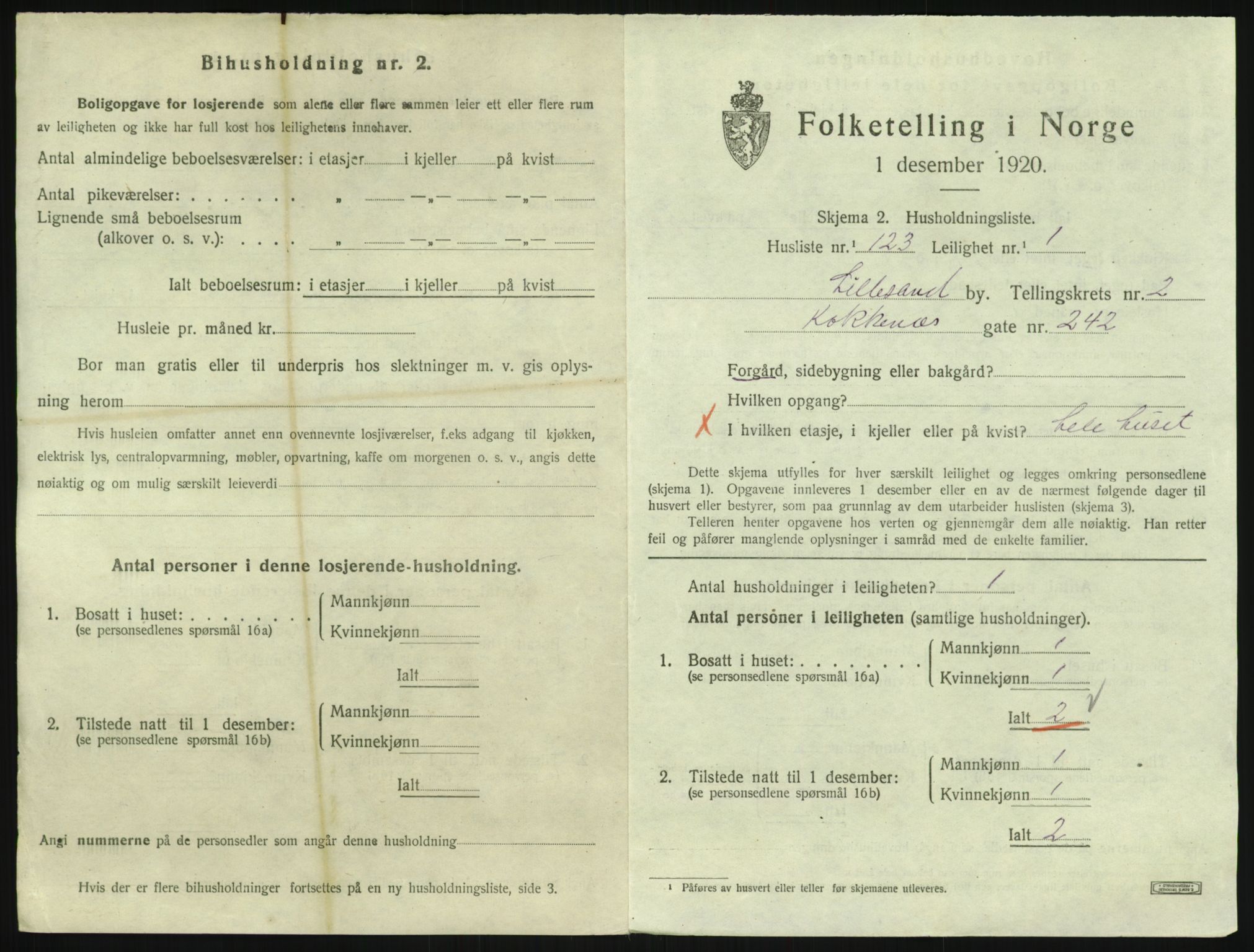 SAK, 1920 census for Lillesand, 1920, p. 1147