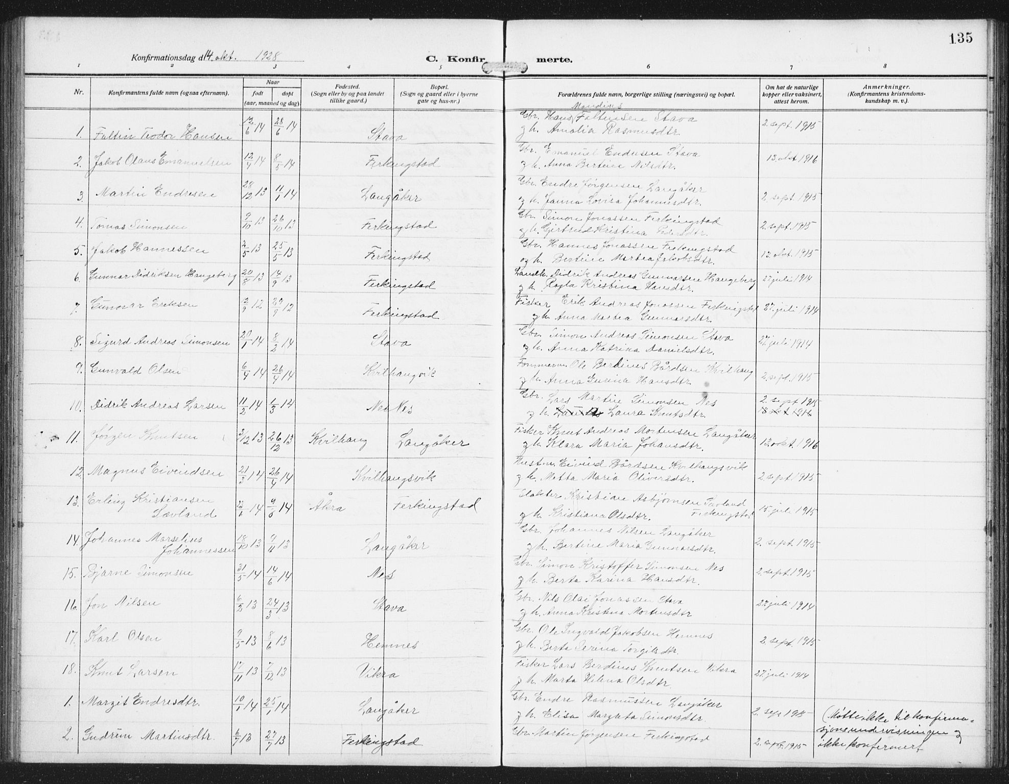 Skudenes sokneprestkontor, AV/SAST-A -101849/H/Ha/Hab/L0011: Parish register (copy) no. B 11, 1909-1943, p. 135