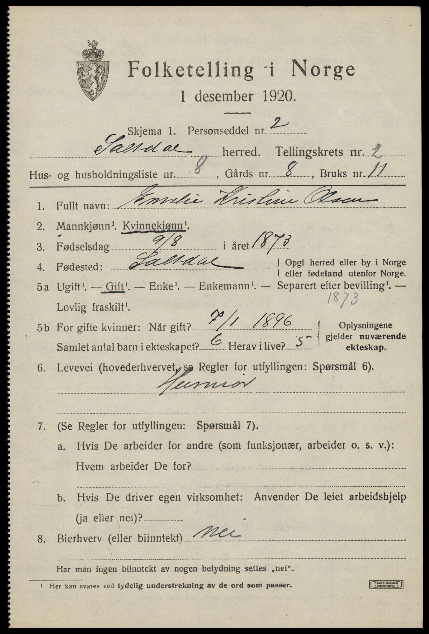 SAT, 1920 census for Saltdal, 1920, p. 2965