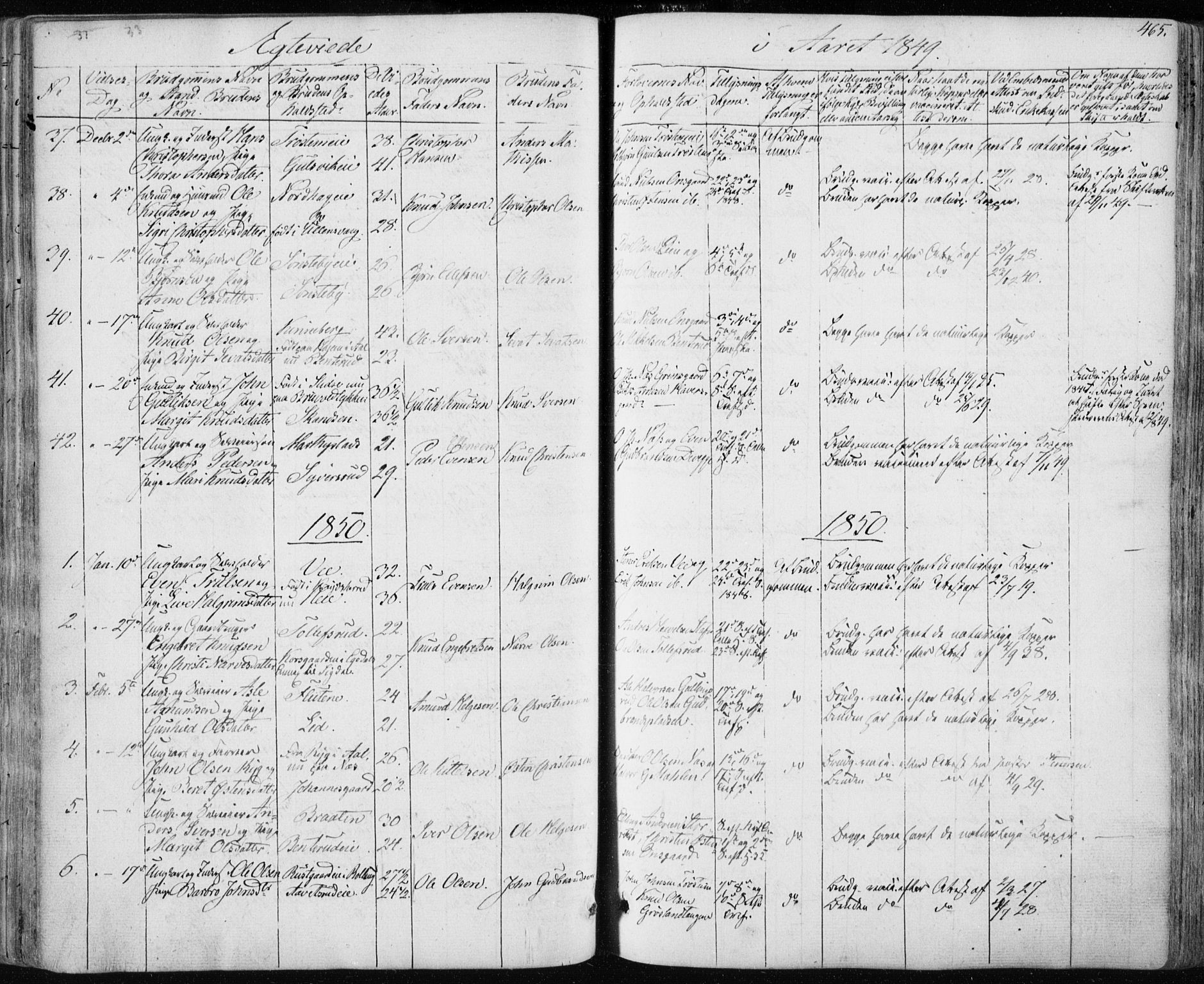 Nes kirkebøker, SAKO/A-236/F/Fa/L0009: Parish register (official) no. 9, 1834-1863, p. 465
