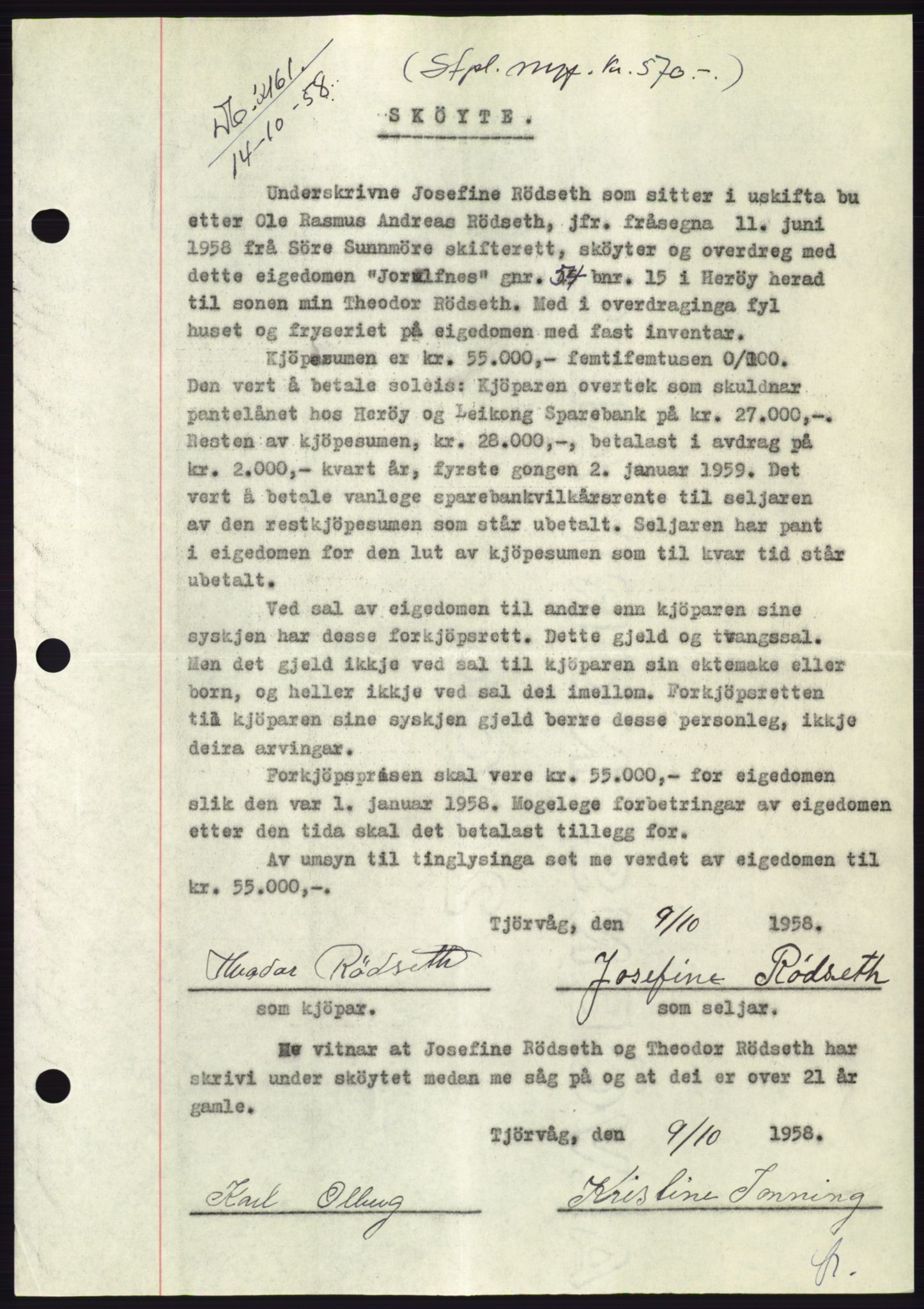 Søre Sunnmøre sorenskriveri, AV/SAT-A-4122/1/2/2C/L0110: Mortgage book no. 36A, 1958-1958, Diary no: : 2161/1958