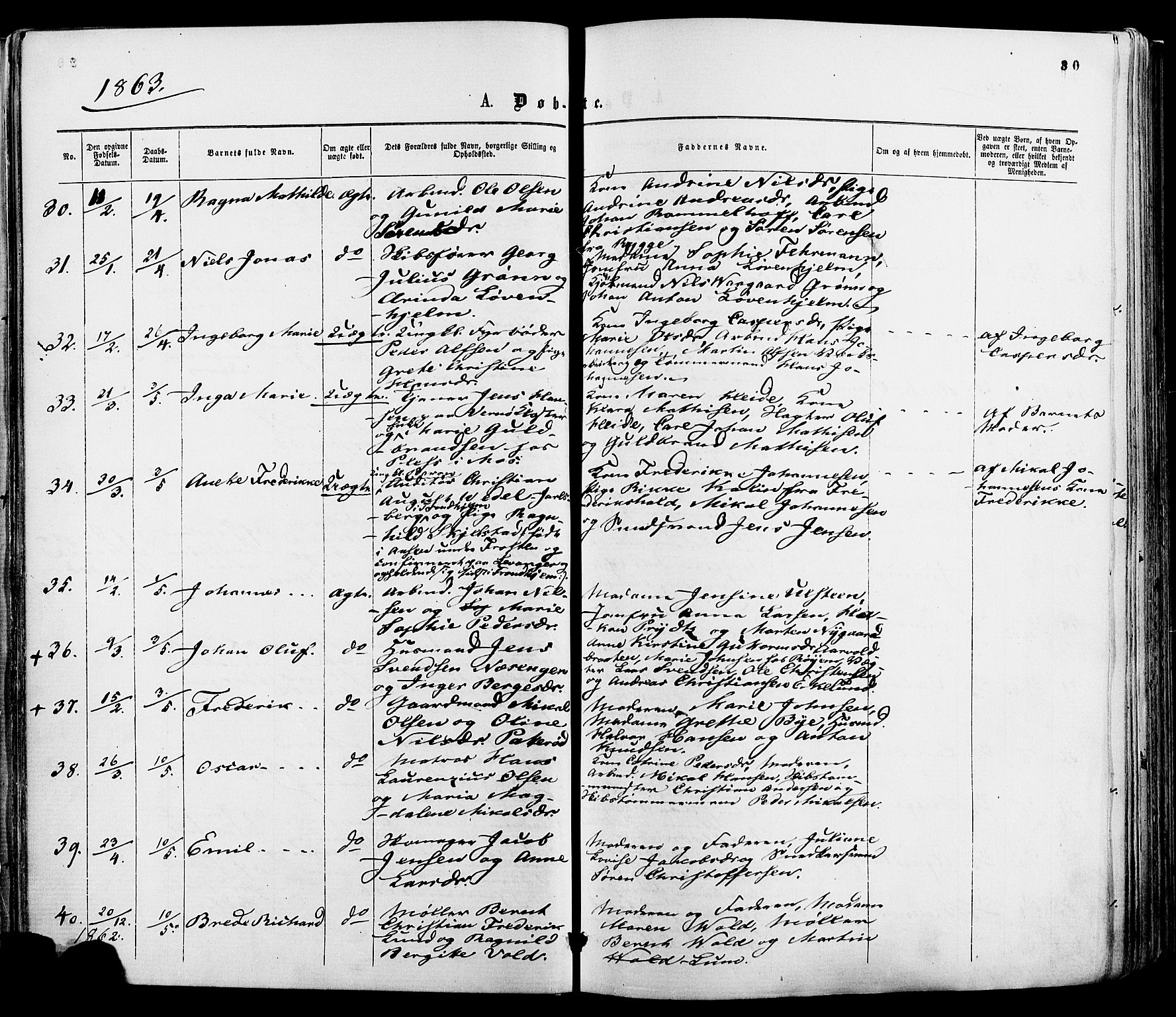 Moss prestekontor Kirkebøker, SAO/A-2003/F/Fa/L0009: Parish register (official) no. I 9, 1861-1869, p. 30