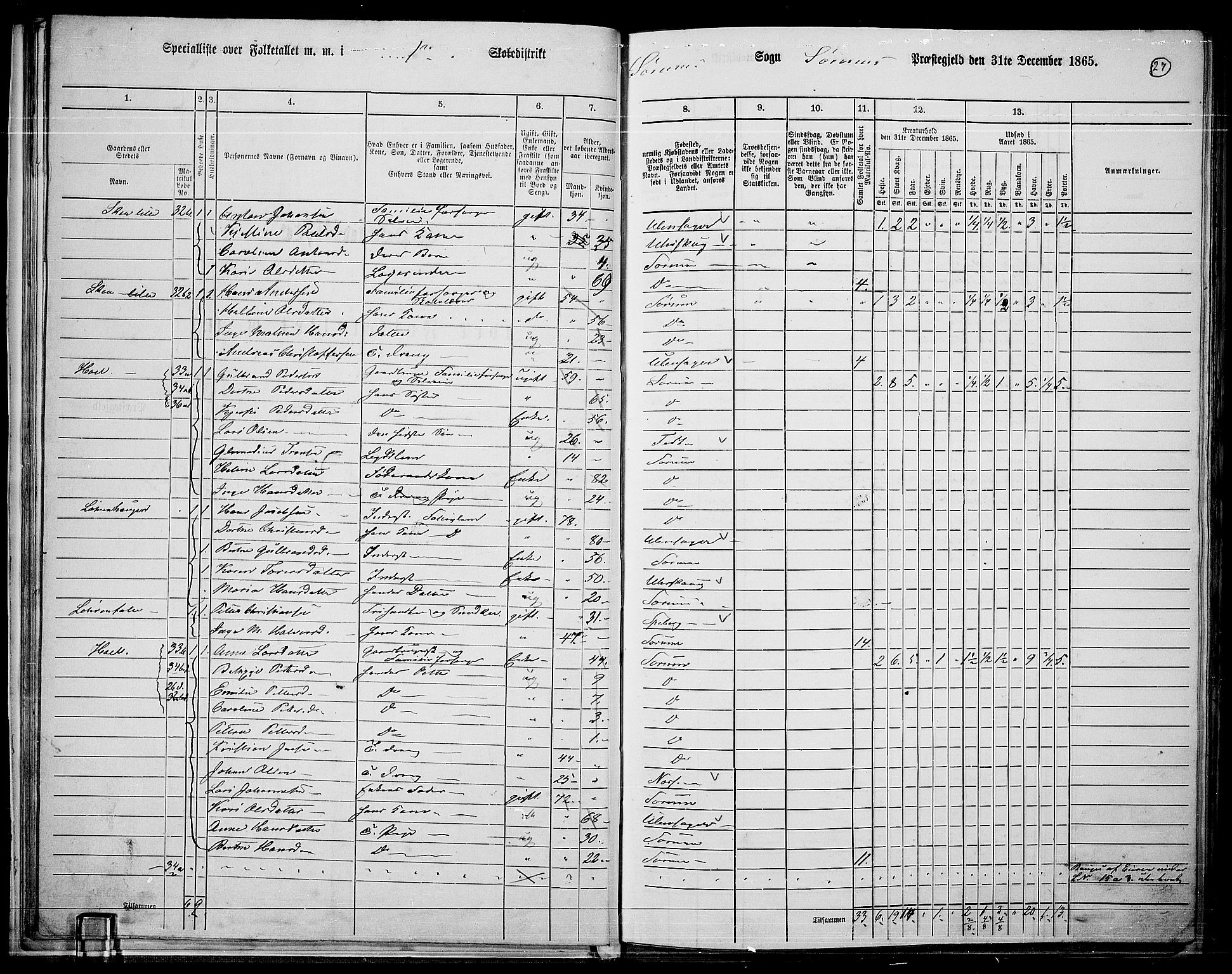 RA, 1865 census for Sørum, 1865, p. 25