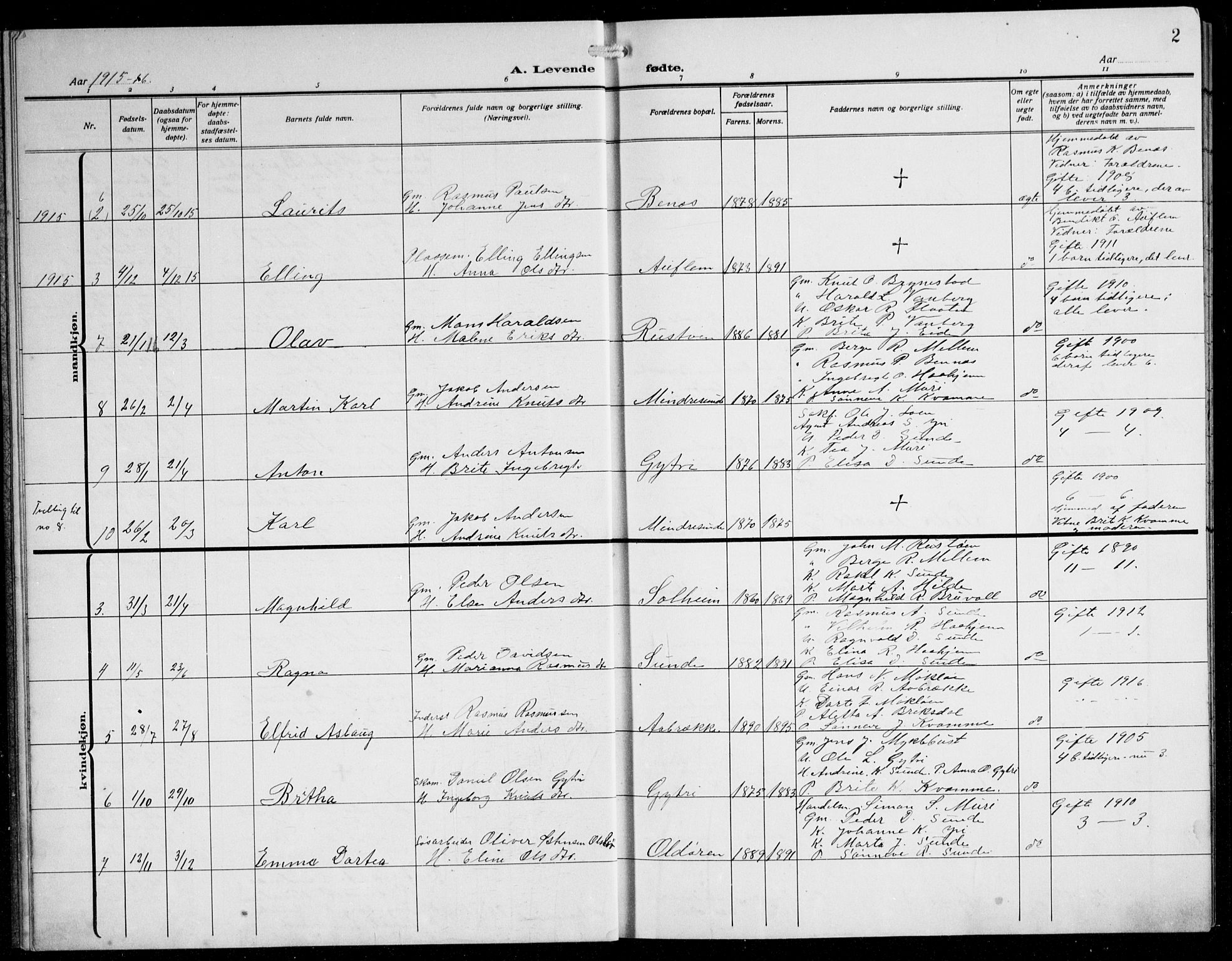 Innvik sokneprestembete, AV/SAB-A-80501: Parish register (copy) no. B 5, 1915-1943, p. 2