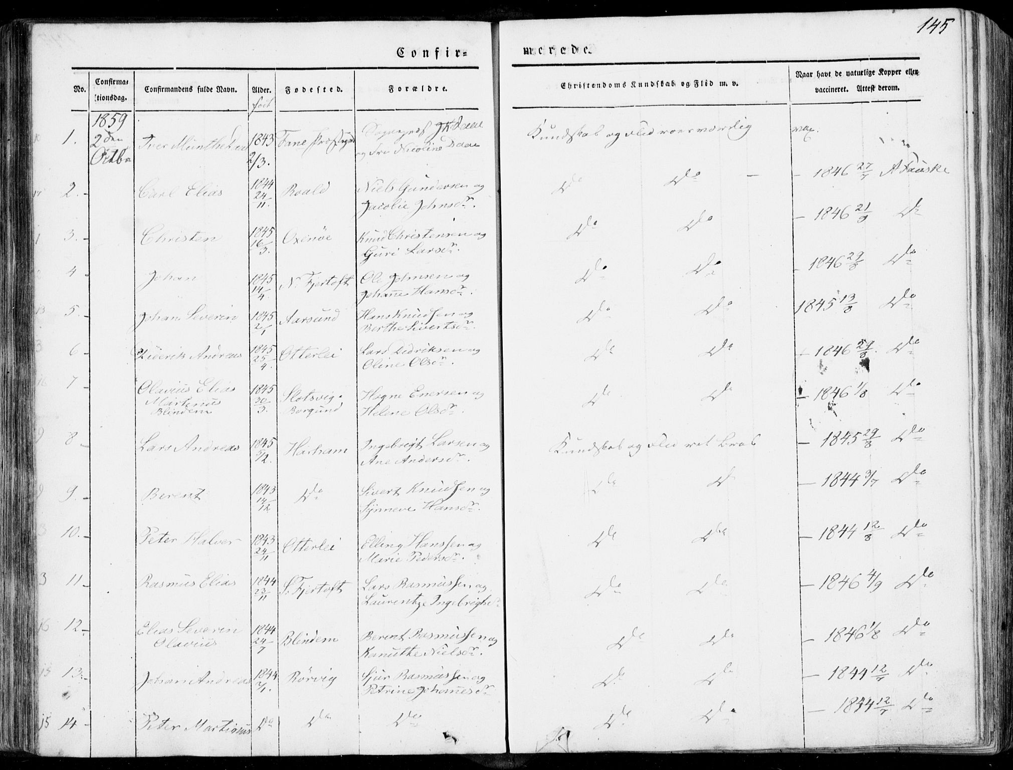 Ministerialprotokoller, klokkerbøker og fødselsregistre - Møre og Romsdal, SAT/A-1454/536/L0497: Parish register (official) no. 536A06, 1845-1865, p. 145