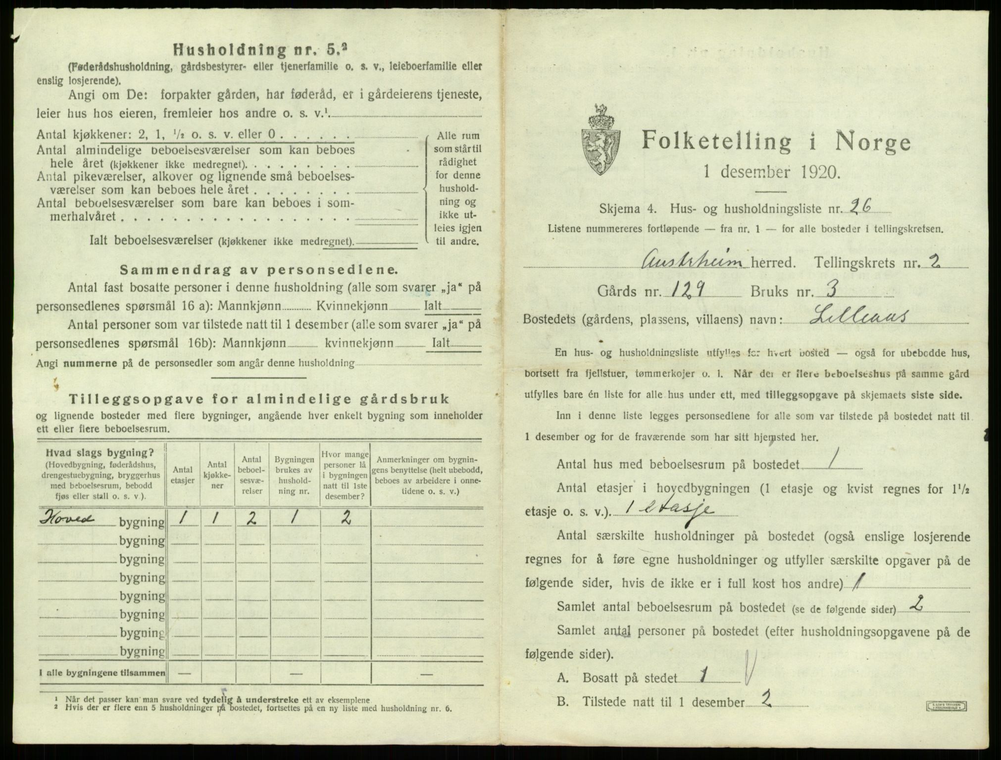 SAB, 1920 census for Austrheim, 1920, p. 160