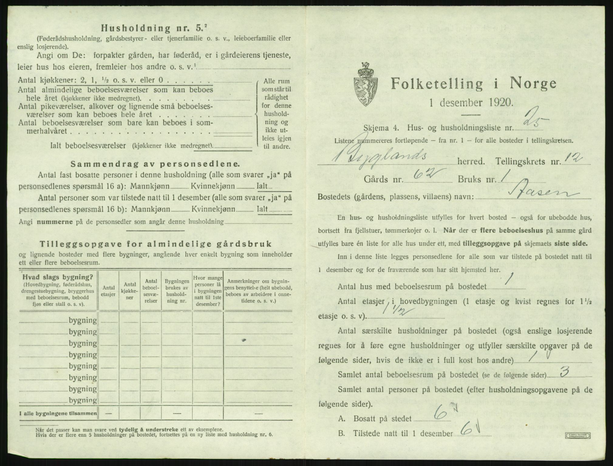 SAK, 1920 census for Bygland, 1920, p. 761