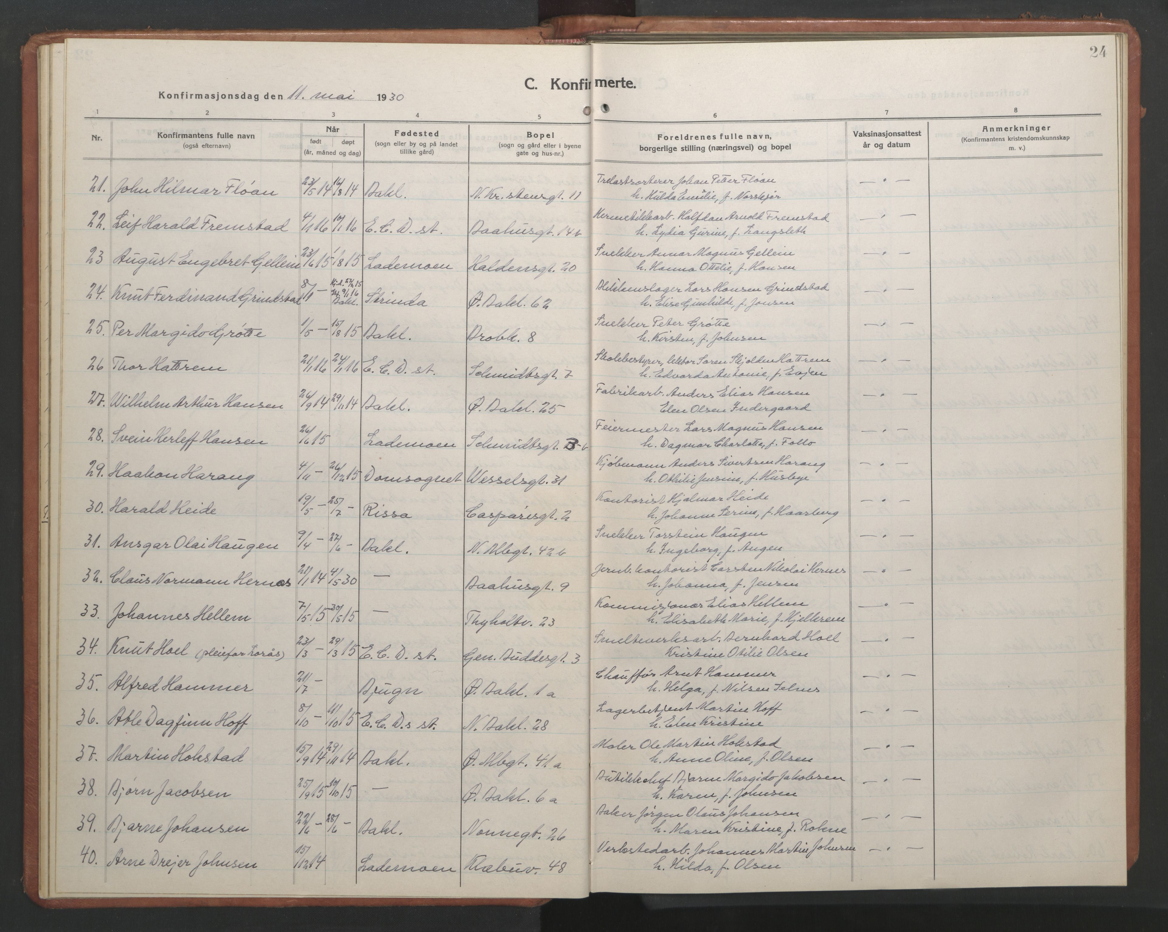 Ministerialprotokoller, klokkerbøker og fødselsregistre - Sør-Trøndelag, SAT/A-1456/604/L0228: Parish register (copy) no. 604C11, 1928-1950, p. 24